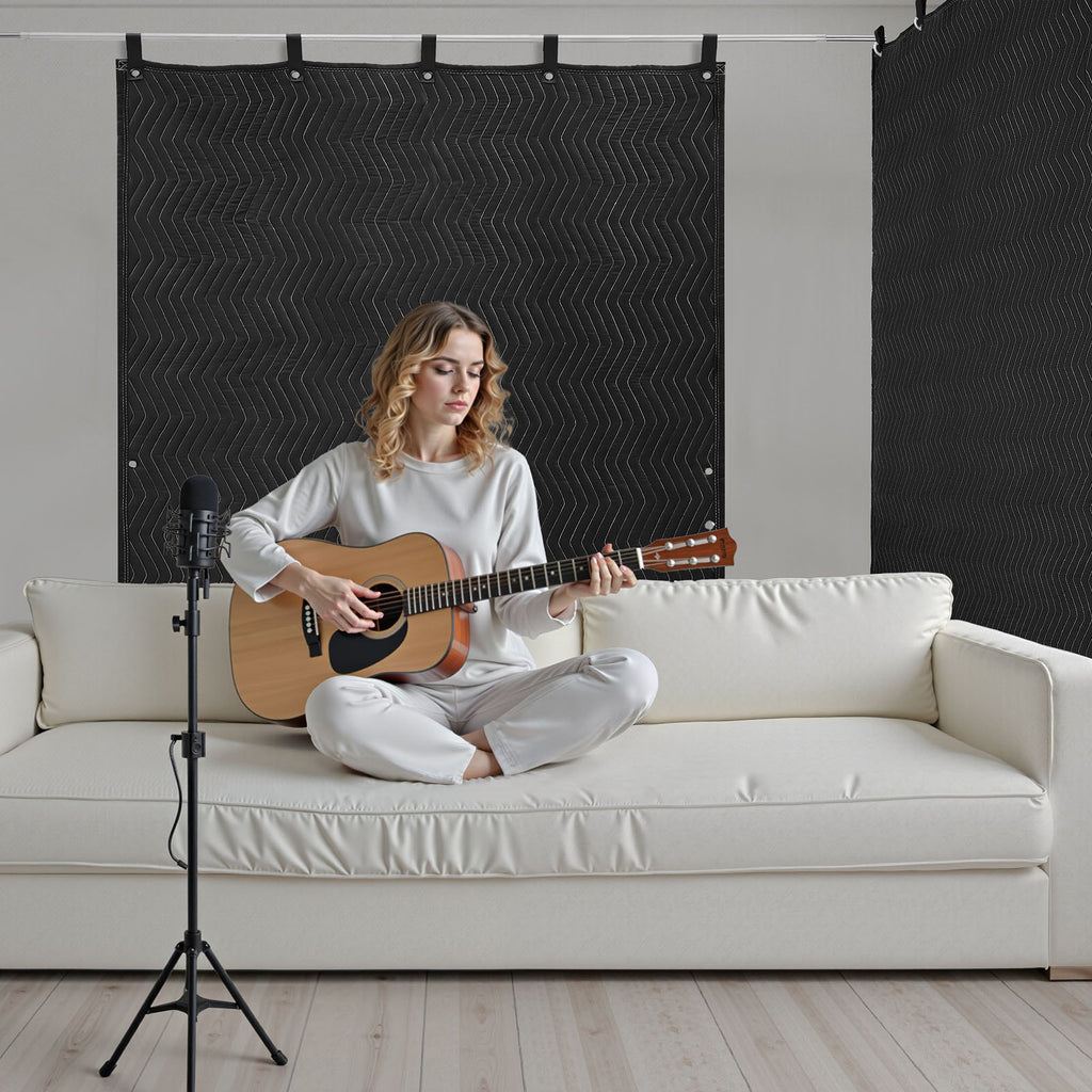 VEVOR Sound Dampening Blankets, Soundproof Curtains with 2032 x 1219 mm, Soundproof Blanket with Grommets, Studio Grommeted Blanket, for Window, Door, Light Blocker, Music Recording, Black