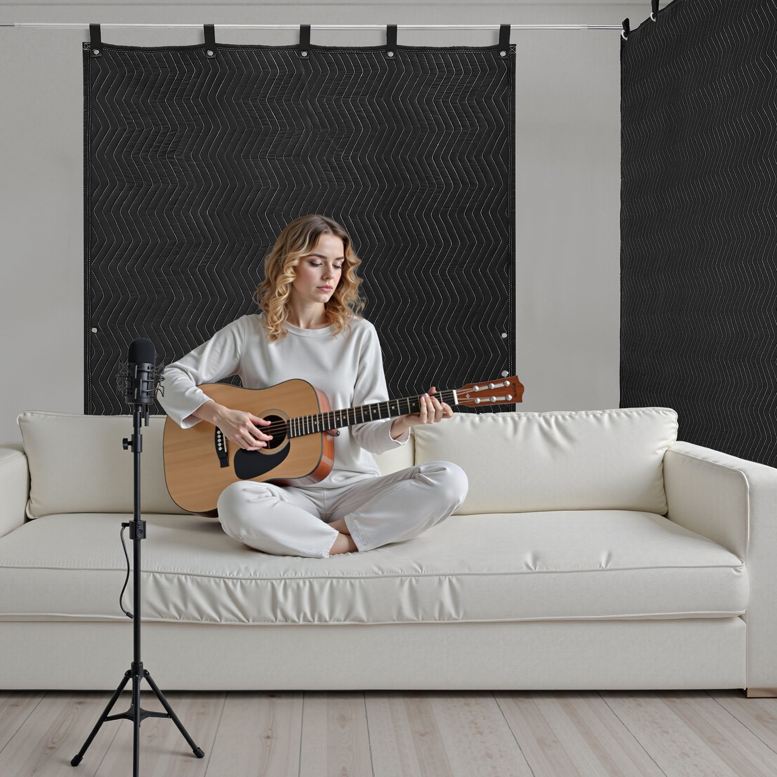 VEVOR Sound Dampening Blankets, Soundproof Curtains with 2032 x 1219 mm, Soundproof Blanket with Grommets, Studio Grommeted Blanket, for Window, Door, Light Blocker, Music Recording, Black