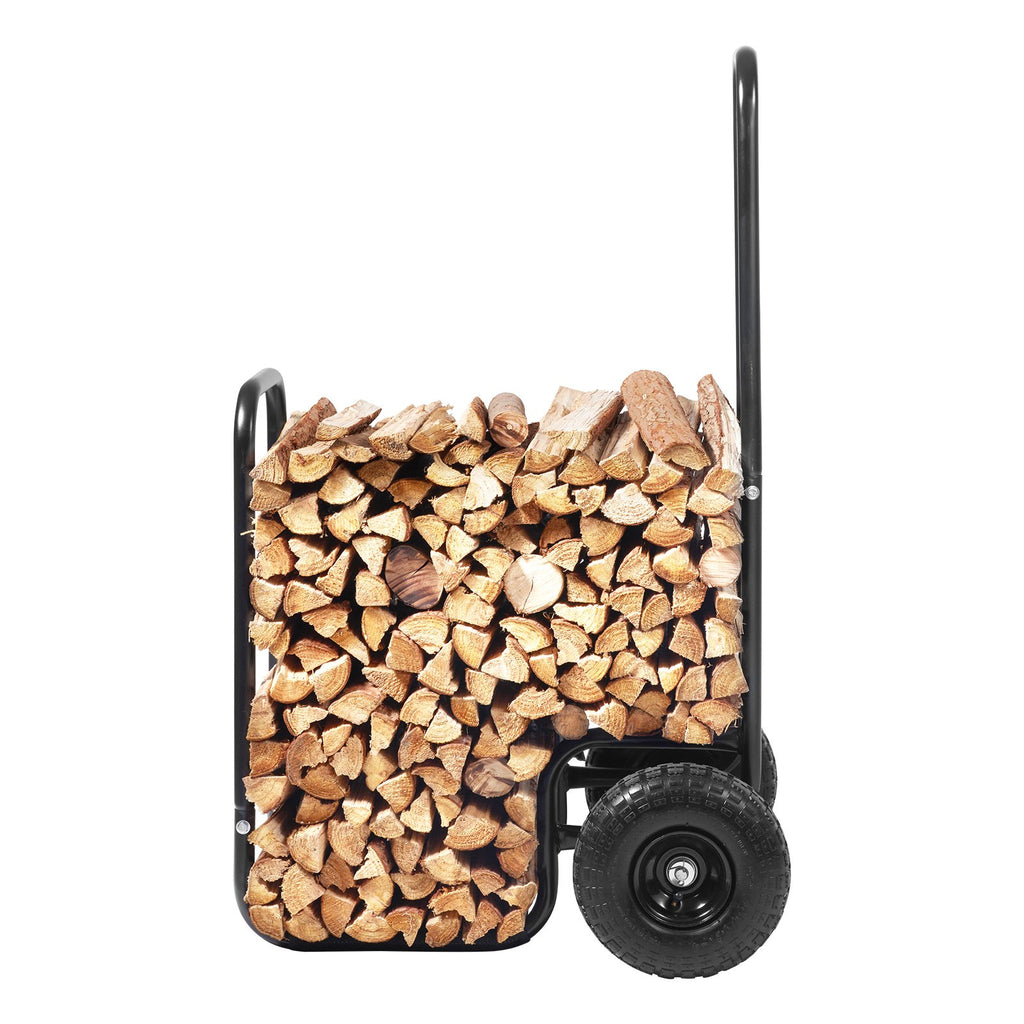 VEVOR Firewood Log Cart, 113 kg Load Capacity, Outdoor and Indoor Wood Rack Storage Mover with Pneumatic Rubber Wheels, Heavy Duty Steel Dolly Hauler, Firewood Carrier for Fireplace, Fire Pit, Black