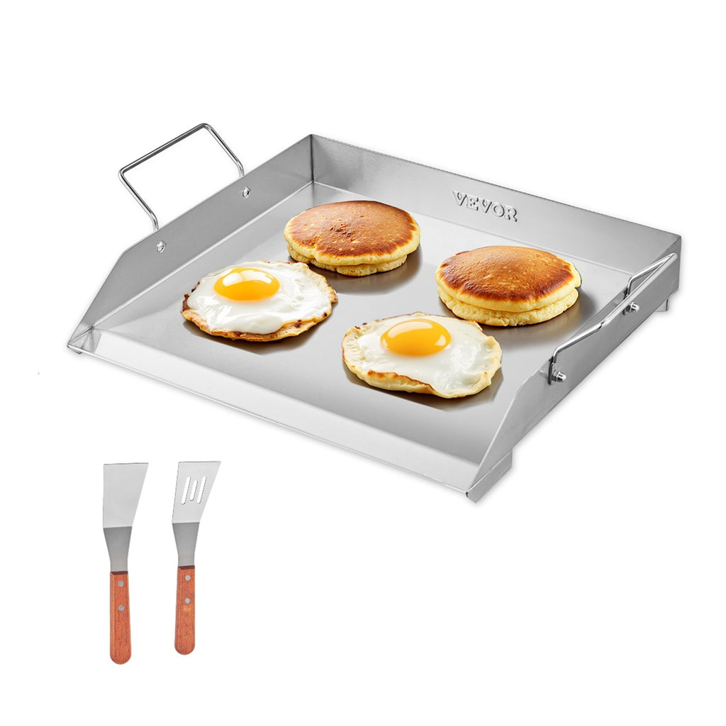 VEVOR Stainless Steel Griddle, 18x16 inch Universal Flat Top Rectangular Plate, Gas Grill Griddle for BBQ Grill, Teppanyaki, Portable Family Cookware with Handle, for Camping Tailgating Party