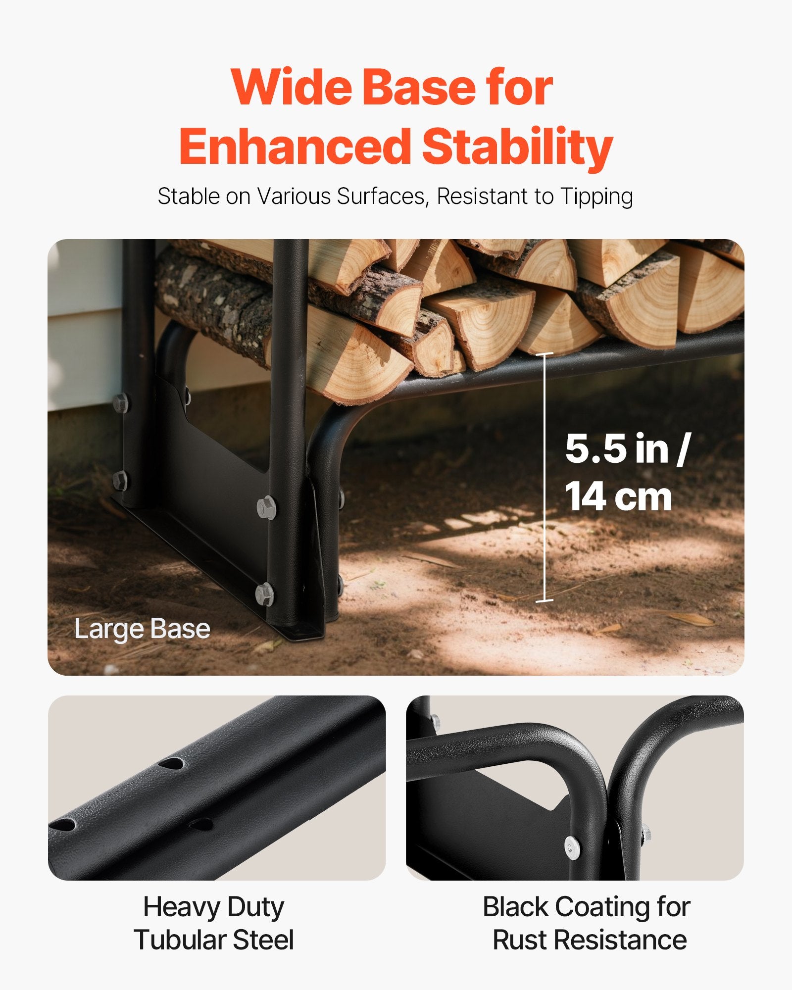 VEVOR Firewood Rack with Waterproof Cover, 257 x 36 x 117 cm Outdoor Firewood Holder, 660lb Weight Capacity, 1/2 Cord Log Holder, Half-Covered, Powder-coated Wood Storage Rack for Fireplace Deck