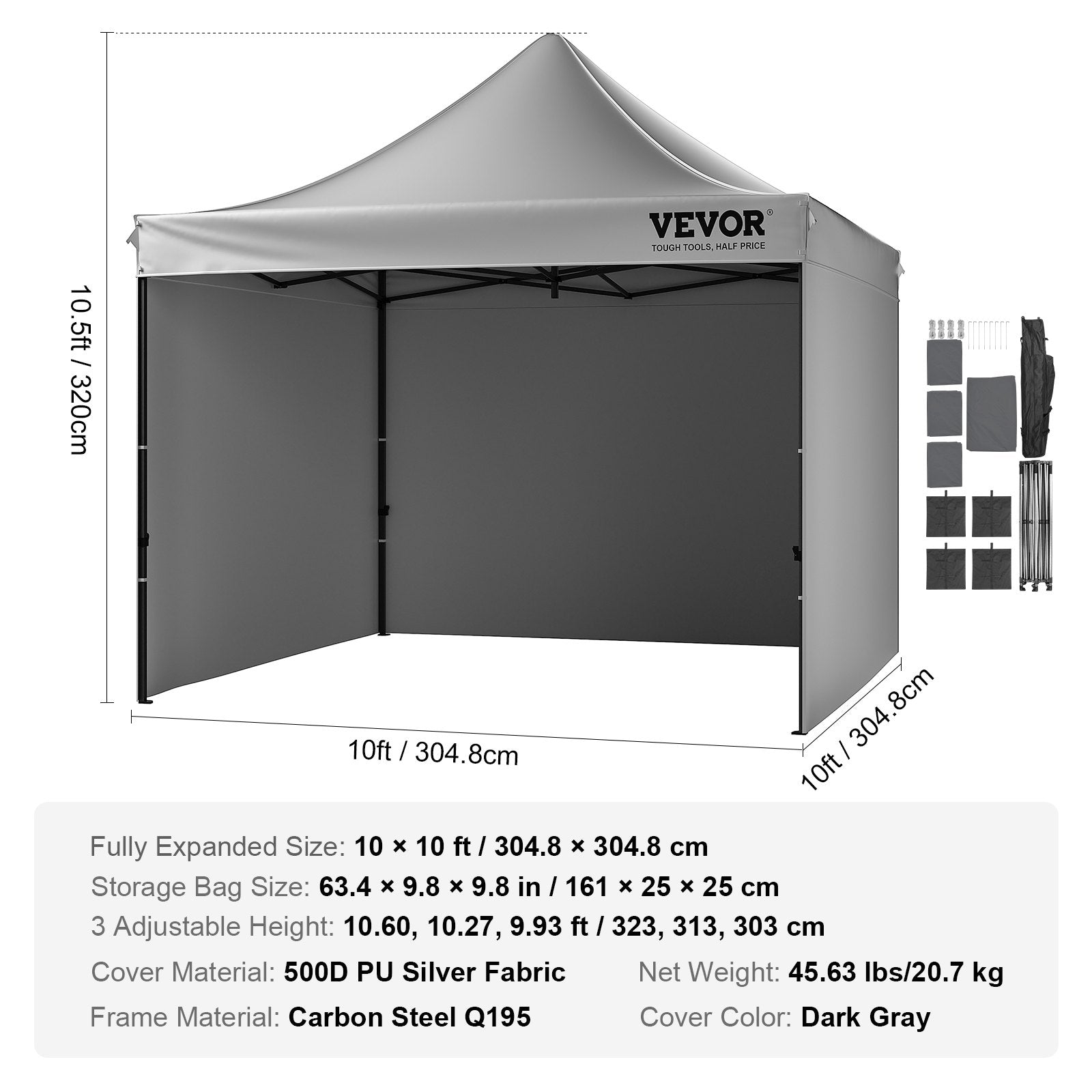 VEVOR  304.8 x 304.8 cm Pop up Canopy with Removable Sidewalls, Instant Canopies Portable Gazebo & Wheeled Bag, UV Resistant Waterproof, Enclosed Canopy Tent for Outdoor Events, Patio, Backyard, Party