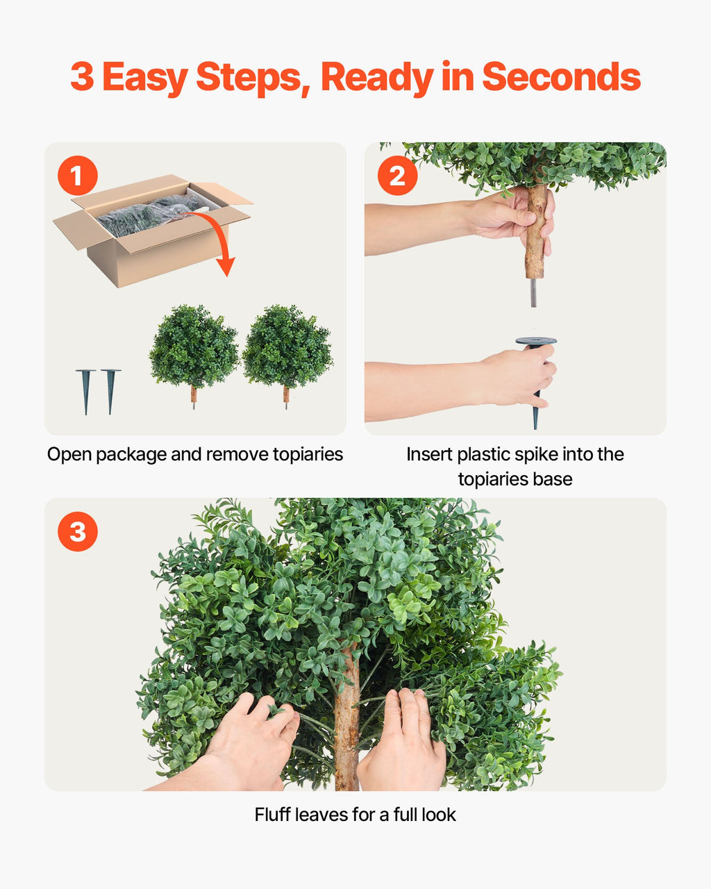 VEVOR Artificial Topiary Boxwood Trees with Ground Spike, 2 Set 559mm Faux Shrubs & Bushes Potted Plants, Fake Silk Tree Look Real for Decor Front Porch Outdoor Indoor Patio Garden Balcony Backyard