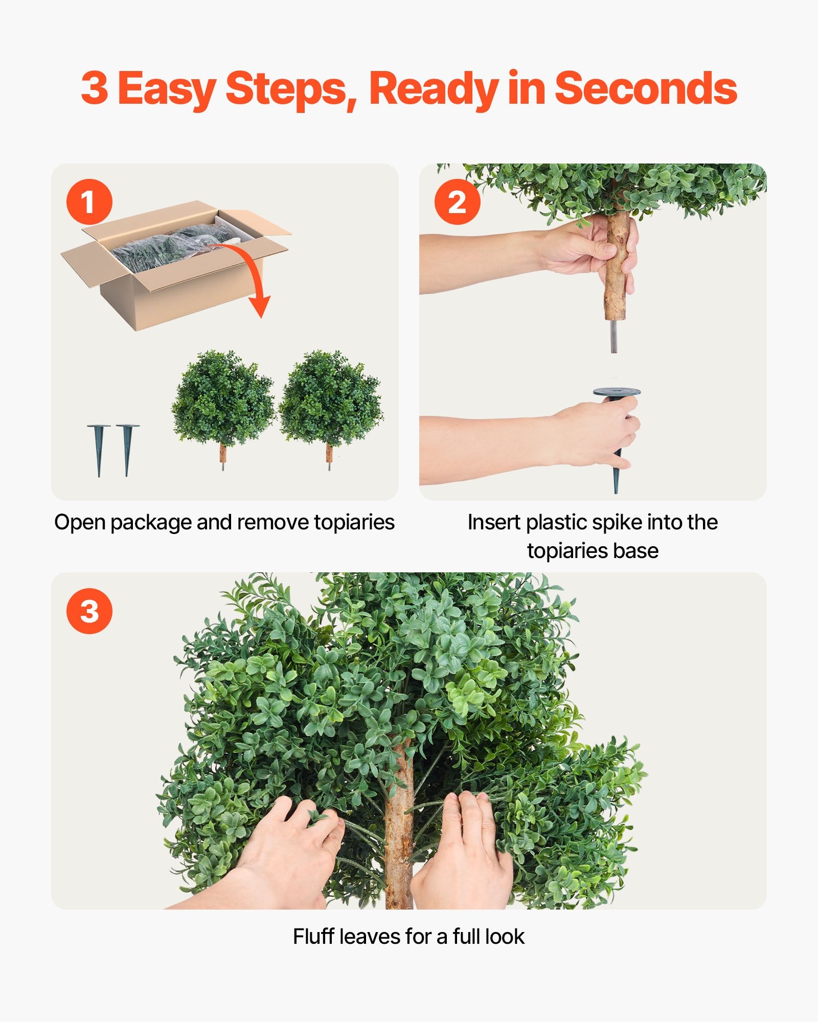 VEVOR Artificial Topiary Boxwood Trees with Ground Spike, 2 Set 559mm Faux Shrubs & Bushes Potted Plants, Fake Silk Tree Look Real for Decor Front Porch Outdoor Indoor Patio Garden Balcony Backyard