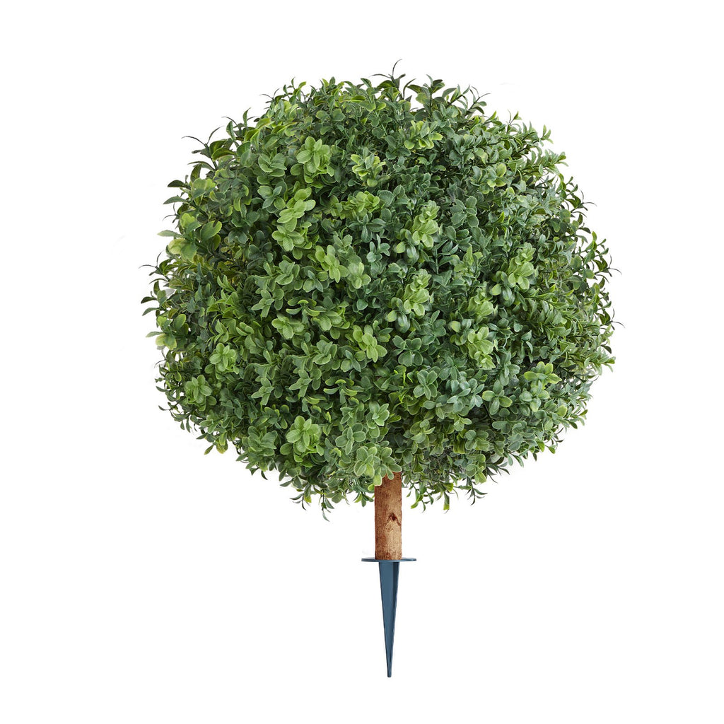 VEVOR Artificial Topiary Boxwood Trees with Ground Spike, 2 Set 559mm Faux Shrubs & Bushes Potted Plants, Fake Silk Tree Look Real for Decor Front Porch Outdoor Indoor Patio Garden Balcony Backyard