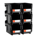 VEVOR Plastic Stackable Storage Bins, 37.7 x 21.5 x 18 cm (6 Pack), Plastic Containers for Organizing and Storage Bins for Closet, Garage, Small Parts, Office Supplies and Other Accessories, Black