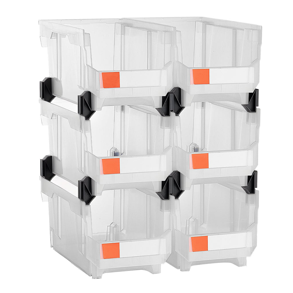 VEVOR Plastic Stackable Storage Bins, 37.7 x 21.5 x 18 cm (6 Pack), Plastic Containers for Organizing & Storage Bins for Closet, Garage, Small Parts, Office Supplies, Other Accessories, Transparent