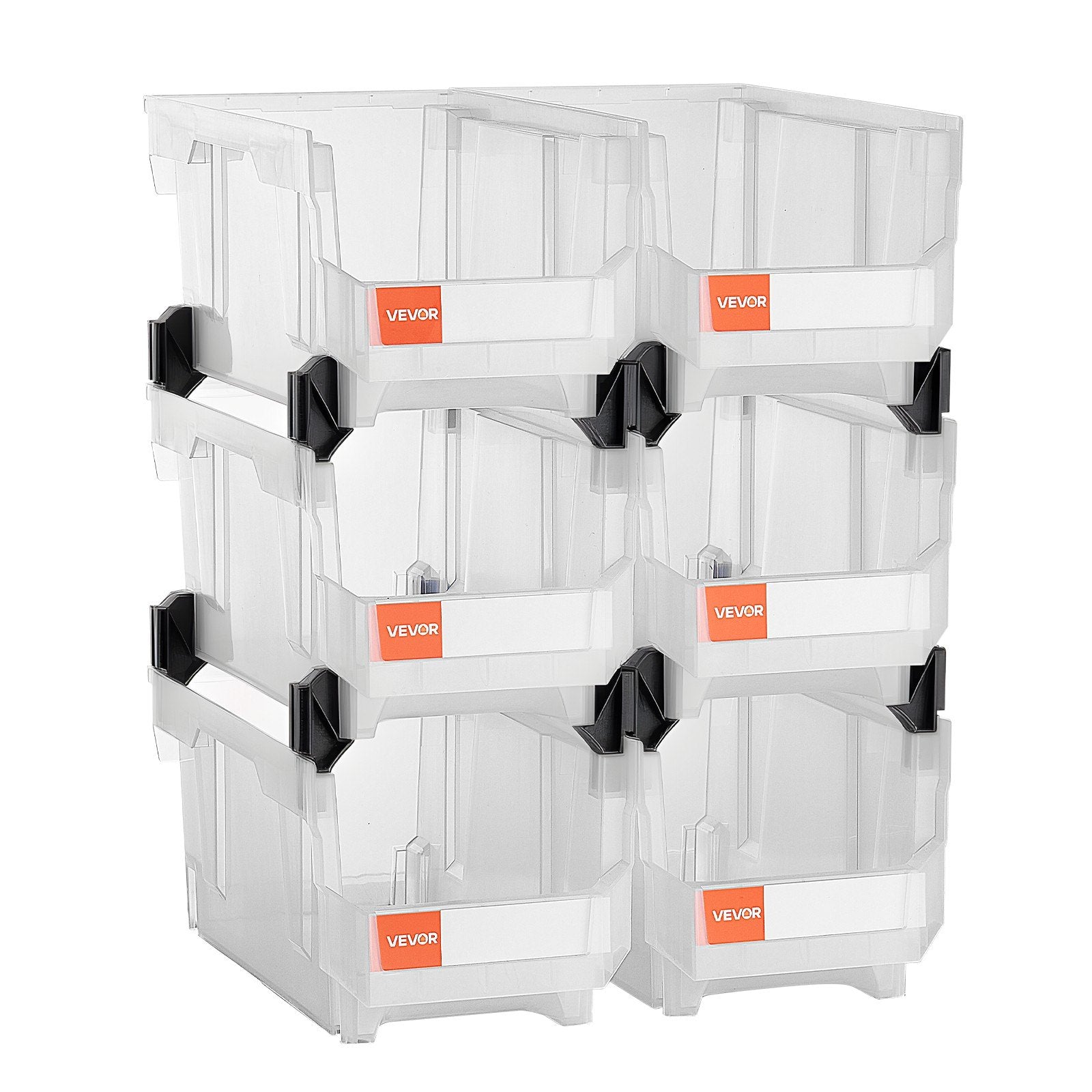 VEVOR Plastic Stackable Storage Bins, 37.7 x 21.5 x 18 cm (6 Pack), Plastic Containers for Organizing & Storage Bins for Closet, Garage, Small Parts, Office Supplies, Other Accessories, Transparent