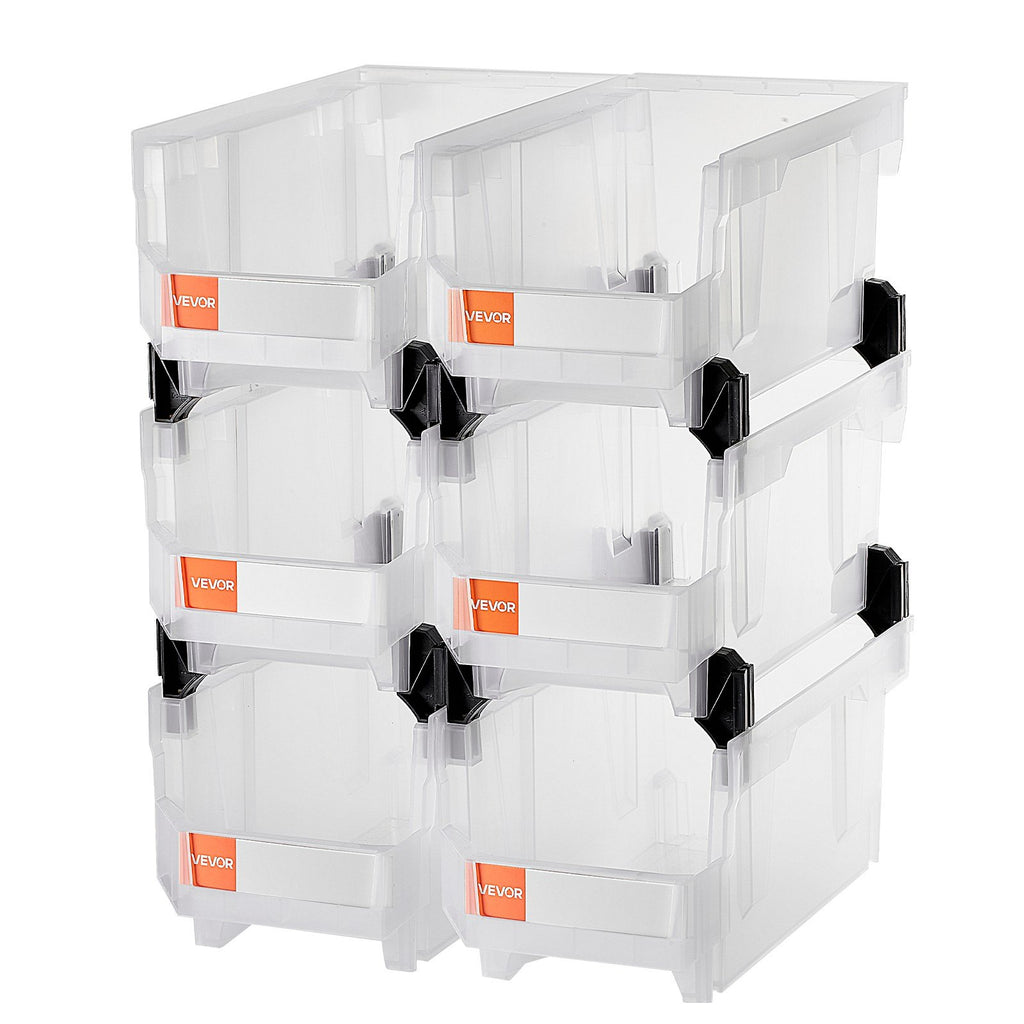 VEVOR Plastic Stackable Storage Bins, 37.7 x 21.5 x 18 cm (6 Pack), Plastic Containers for Organizing & Storage Bins for Closet, Garage, Small Parts, Office Supplies, Other Accessories, Transparent