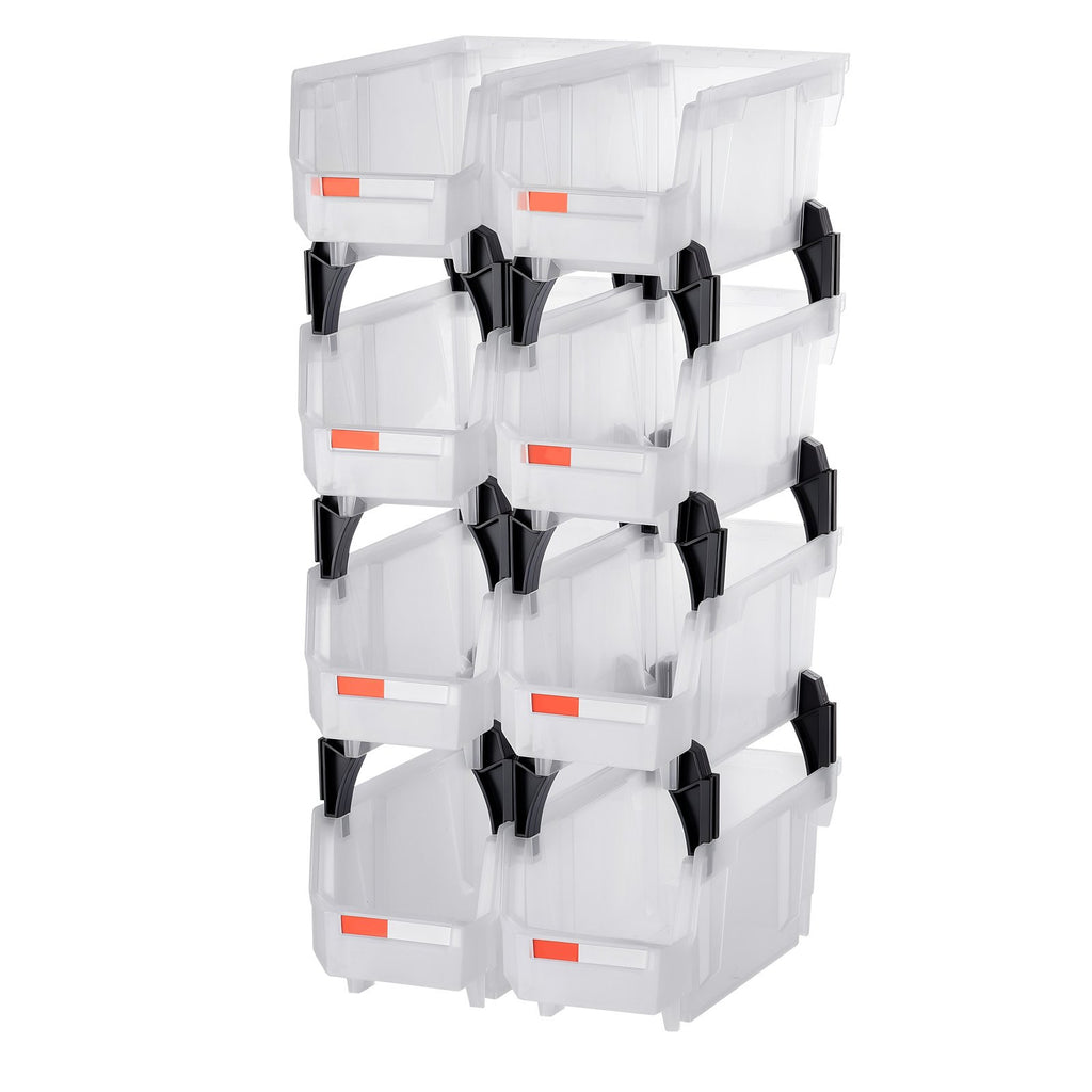 VEVOR Plastic Stackable Storage Bins, 27.6 x 14 x 13 cm (8 Pack), Plastic Containers for Organizing & Storage Bins for Closet, Garage, Small Parts, Office Supplies, Other Accessories, Transparent