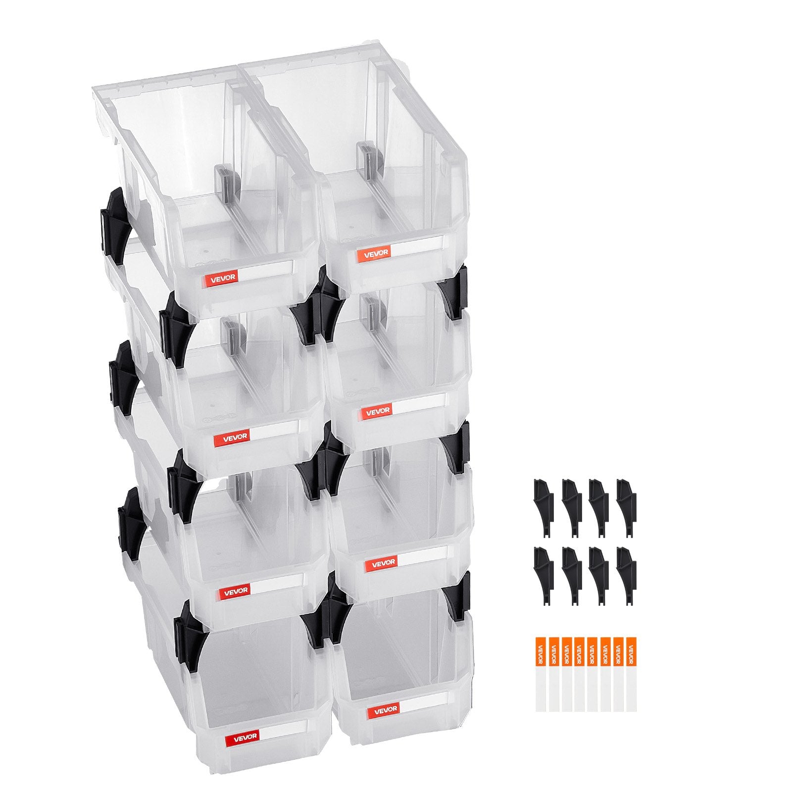 VEVOR Plastic Stackable Storage Bins, 27.6 x 14 x 13 cm (8 Pack), Plastic Containers for Organizing & Storage Bins for Closet, Garage, Small Parts, Office Supplies, Other Accessories, Transparent