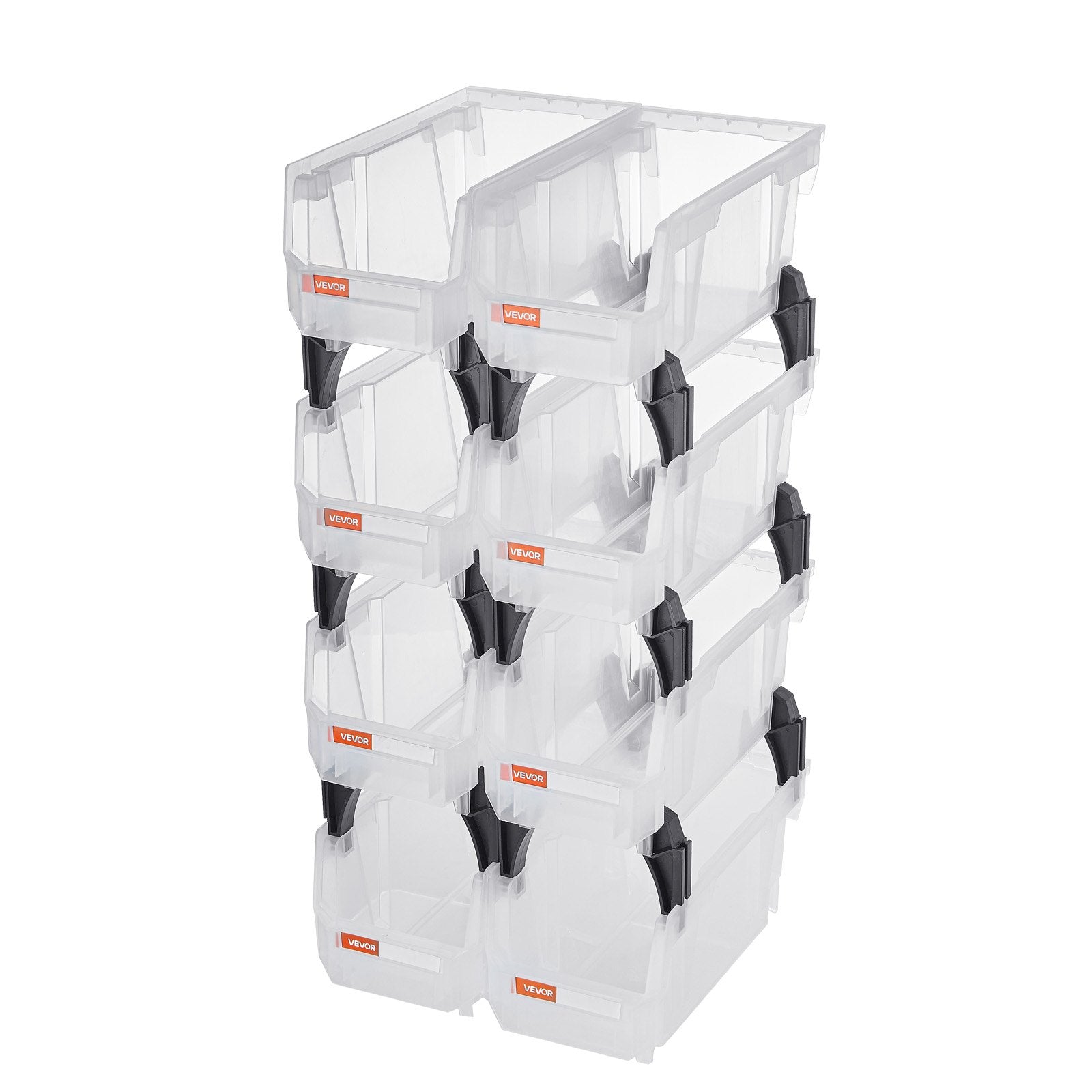 VEVOR Plastic Stackable Storage Bins, 27.6 x 14 x 13 cm (8 Pack), Plastic Containers for Organizing & Storage Bins for Closet, Garage, Small Parts, Office Supplies, Other Accessories, Transparent