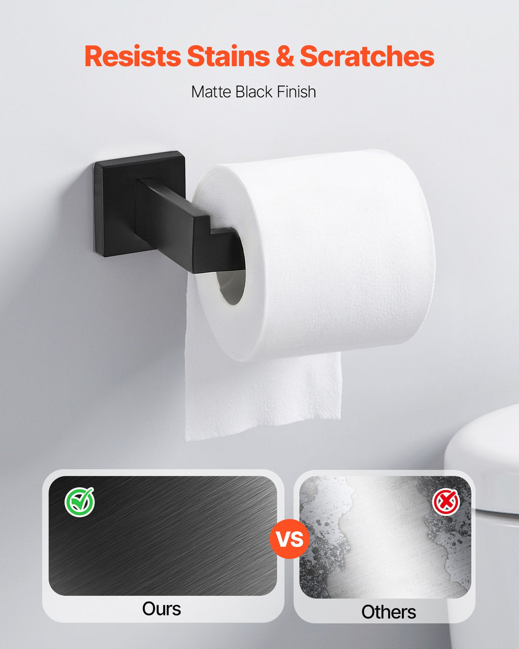 VEVOR Matte Black Bathroom Hardware Set, 5 Pieces Stainless Steel Bathroom Accessories Set, 24-inch Towel Bar, Towel Rack, 2 Robe Towel Hooks, Toilet Paper Holder, for Bath Room, Wall Mounted