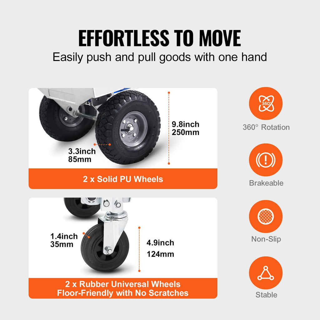 VEVOR Aluminum Hand Truck, 2 in 1, 363 kg Max Load Capacity, Heavy Duty Industrial Convertible Folding Hand Truck and Dolly, Utility Cart Converts from Hand Truck to Platform Cart with Rubber Wheels