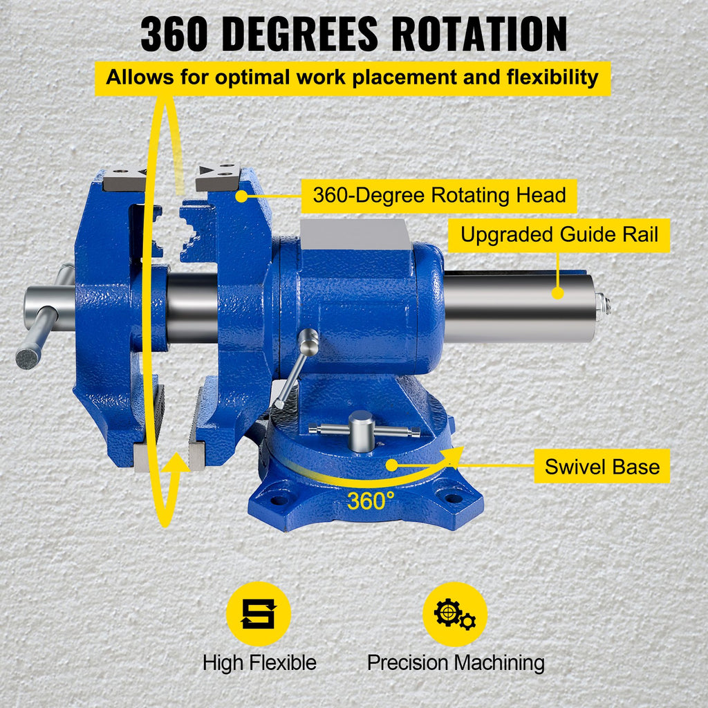VEVOR Multipurpose Bench Vice 5" 30Kn Heavy Duty with 360° Swivel Base and Head