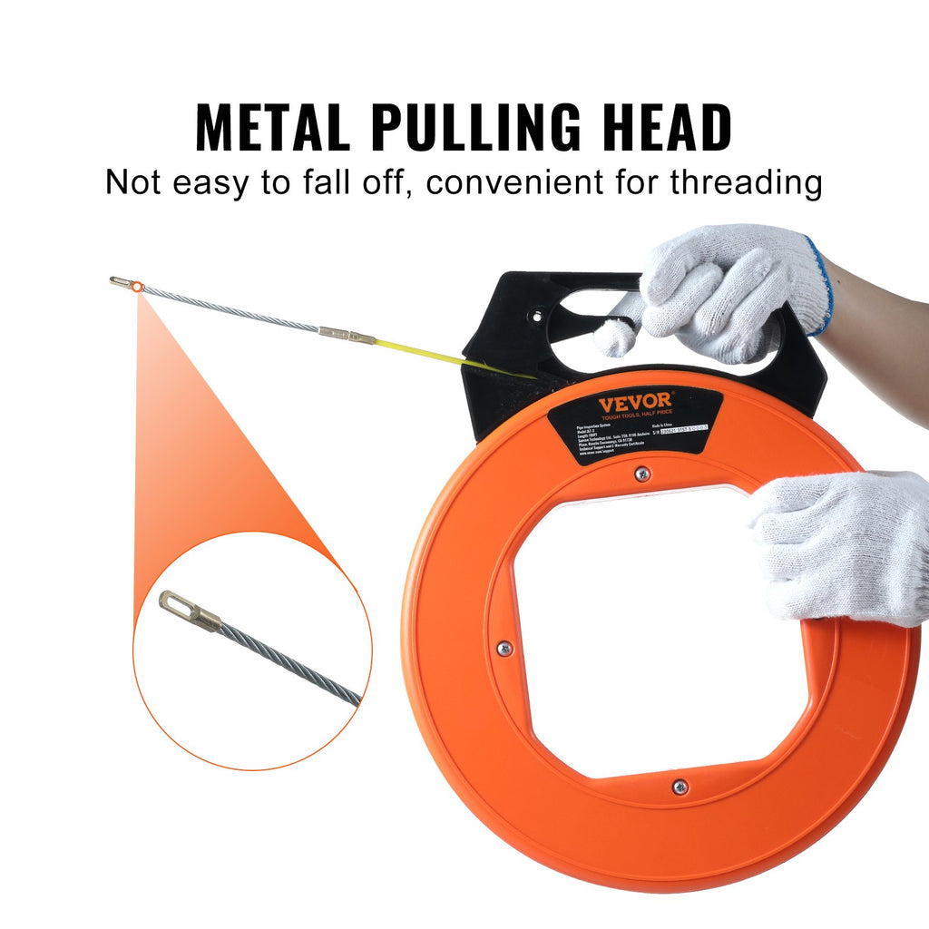 VEVOR Fish Tape, 100 ft, 3/16-inch, Fiberglass Wire Puller with Optimized Housing and Handle, Easy-to-Use Cable Puller Tool, Flexible Wire Fishing Tools for Wall and Electrical Conduit, Non-Conductive