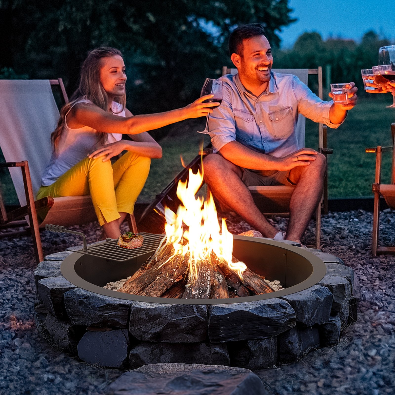 VEVOR Fire Pit Ring, Fire Pit Insert with Barbecue Fire Ring, 40-In Outer/36-In Inner Diameter, 8.5in Height, Carbon Steel Liner DIY Campfire Ring above/In-Ground, for Outdoor Camping, Bonfires