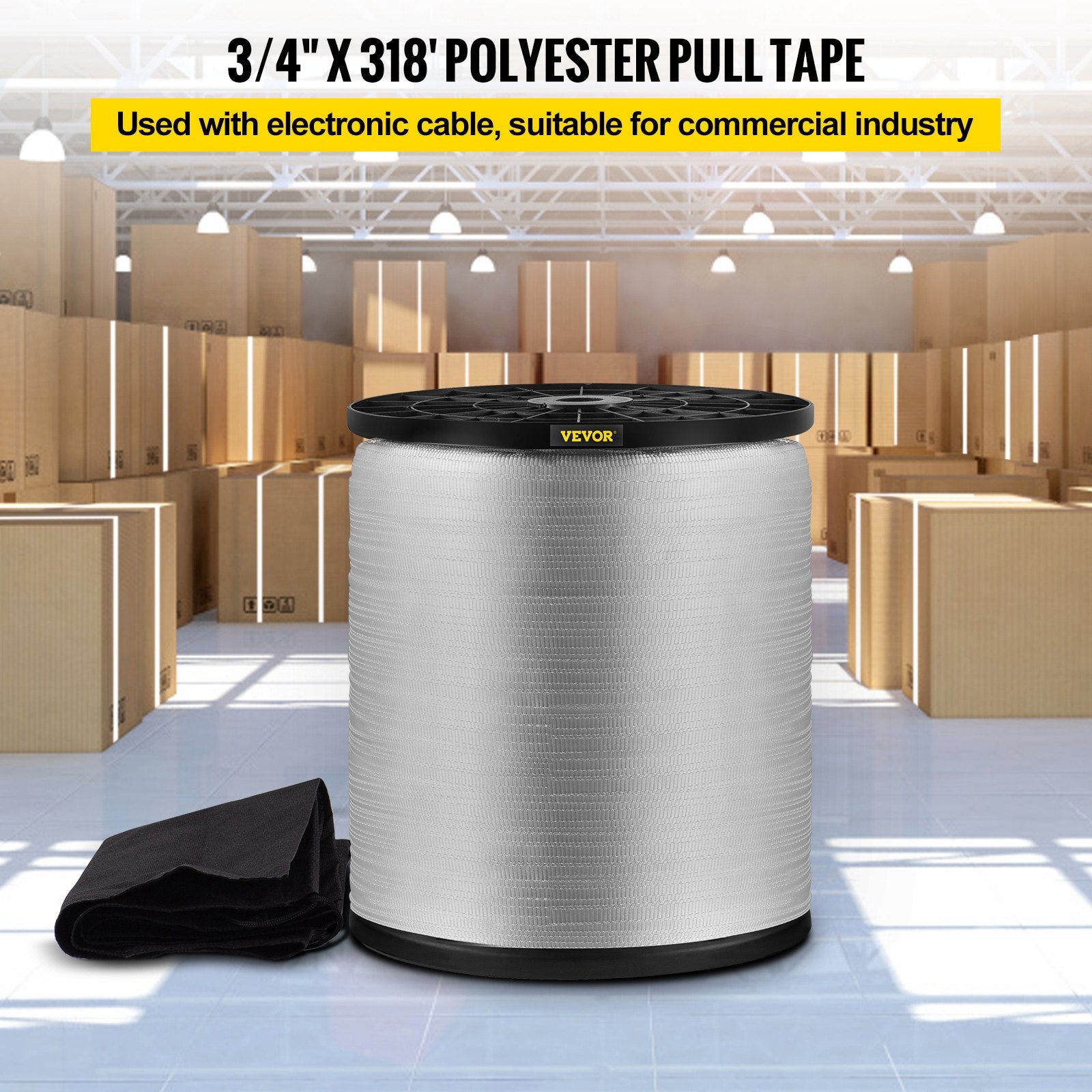 VEVOR 6000Lbs Polyester Pull Tape, 528\' x 1\" Flat Tape for Wire & Cable Conduit Work Variable Functions, Flat Rope for Pulling/Loading/Packing in Any Weather CONDITON
