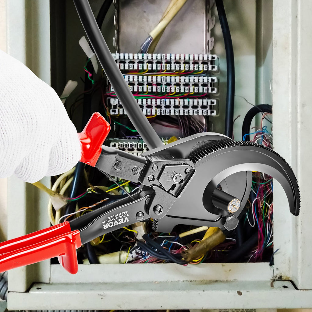 VEVOR Ratcheting Cable Cutter, 280mm Ratchet Wire and Cable Cutter, Cut up to 400 mm², with Comfortable Grip Handles, Easy to Use Quick-Release Lever, Silicon-Manganese Spring Steel Blade