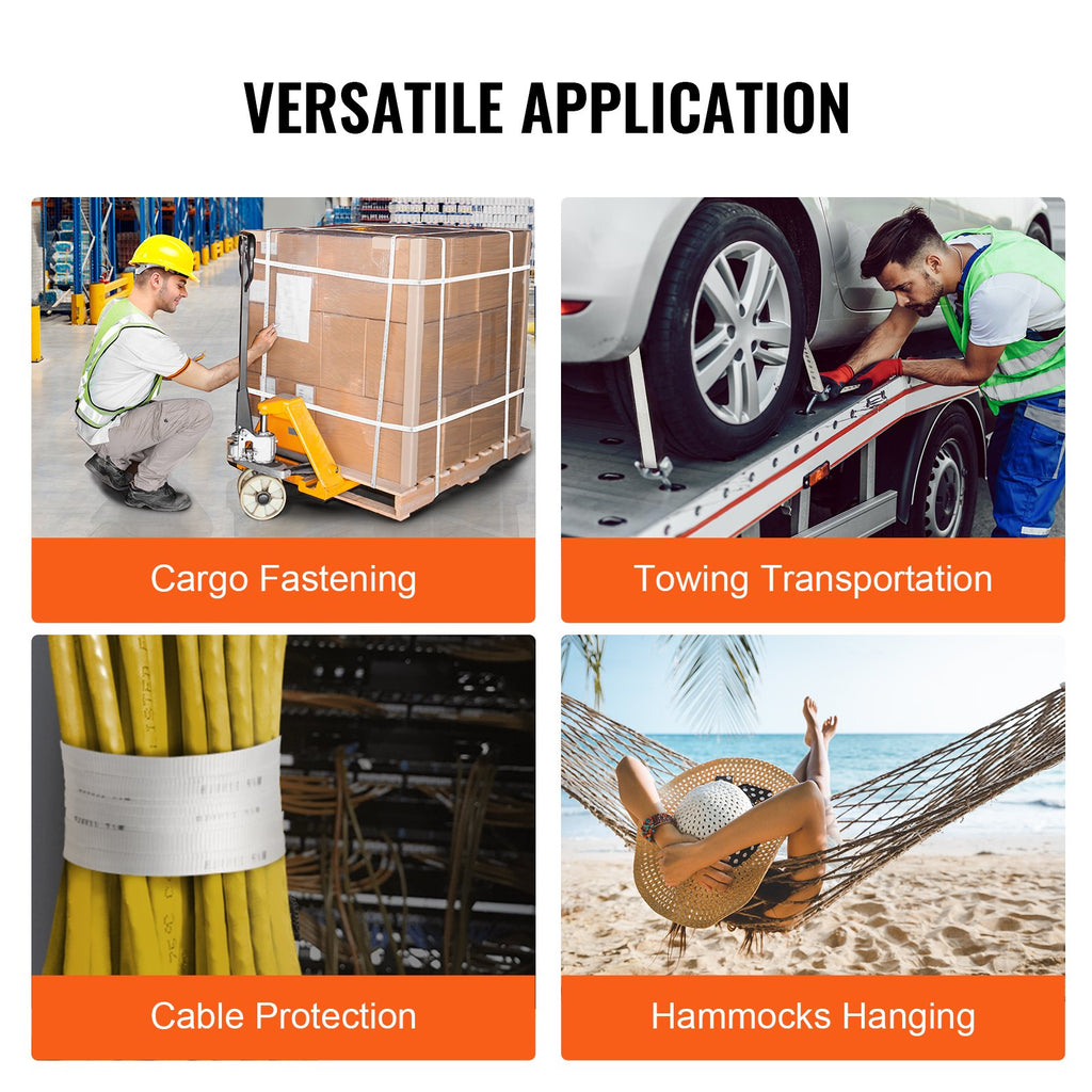 VEVOR Polyester Pull Tape, 1.9 cm x 80.8 m Mule Tape Flat Rope, 1134 kgf Tensile Capacity, Printed Webbing Cable Pulling Tape for Packaging, Gardening, Commercial Electrical, Conduit Work, White