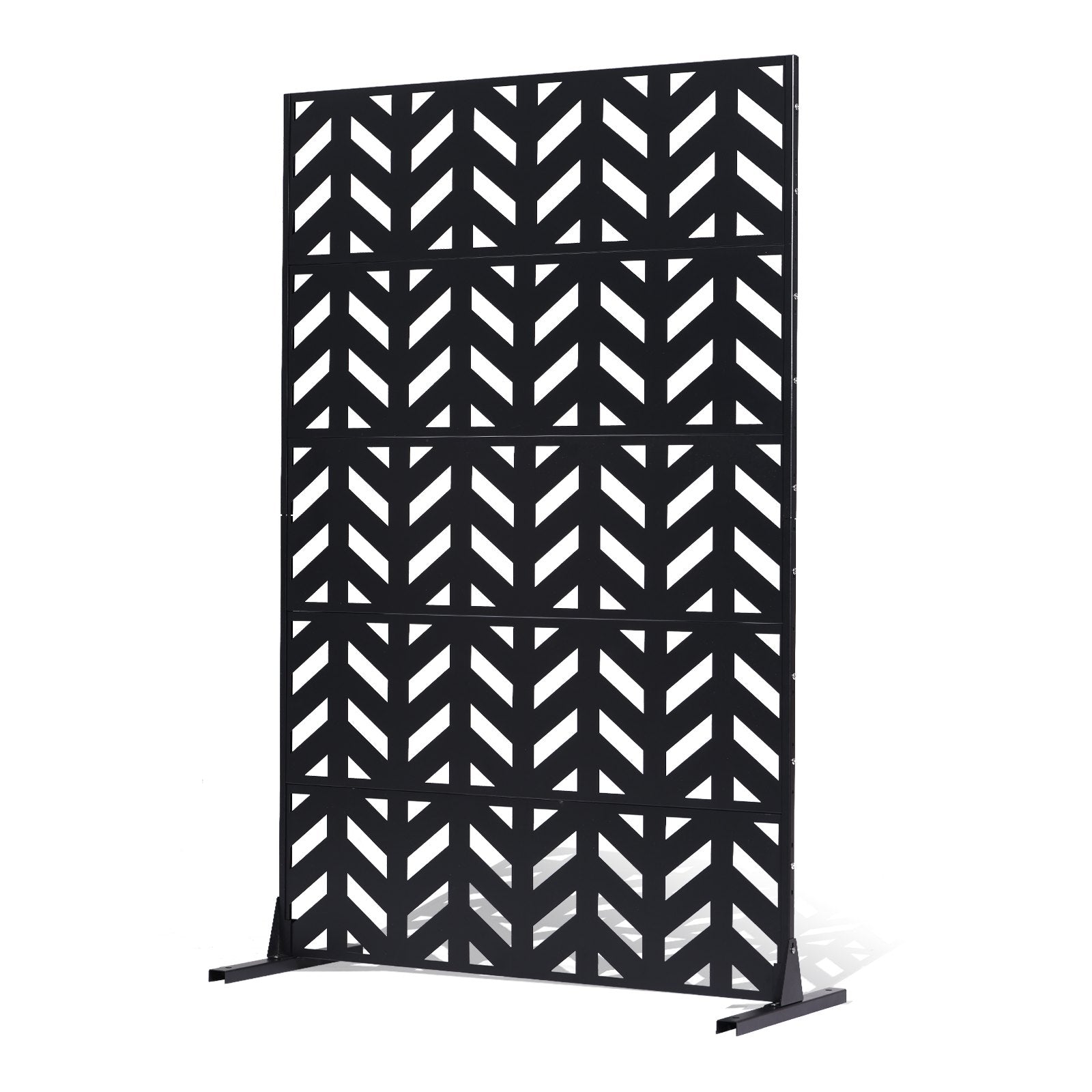 VEVOR Metal Privacy Screen, 47" W x 72" H, Outdoor Privacy Screens 5-Panel, Freestanding Outdoor Divider with Stand, Decorative Garden Steel Privacy Fence for Balcony Patio Indoor Room Black