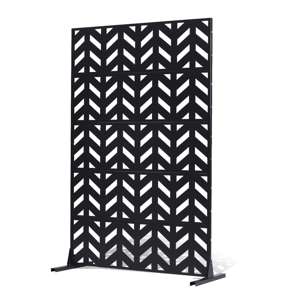 VEVOR Metal Privacy Screen, 47" W x 72" H, Outdoor Privacy Screens 5-Panel, Freestanding Outdoor Divider with Stand, Decorative Garden Steel Privacy Fence for Balcony Patio Indoor Room Black