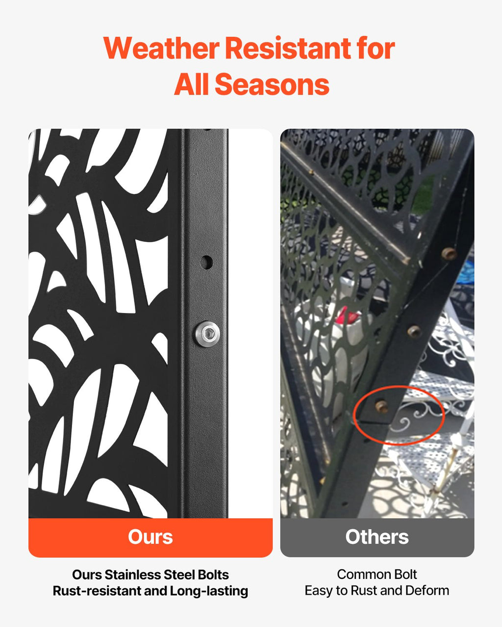 VEVOR Metal Privacy Screen, 47" W x 72" H, Outdoor Privacy Screens & Panels, Freestanding Outdoor Divider with Stand, 3-Panel Decorative Garden Steel Privacy Fence for Balcony Patio Indoor Room Black