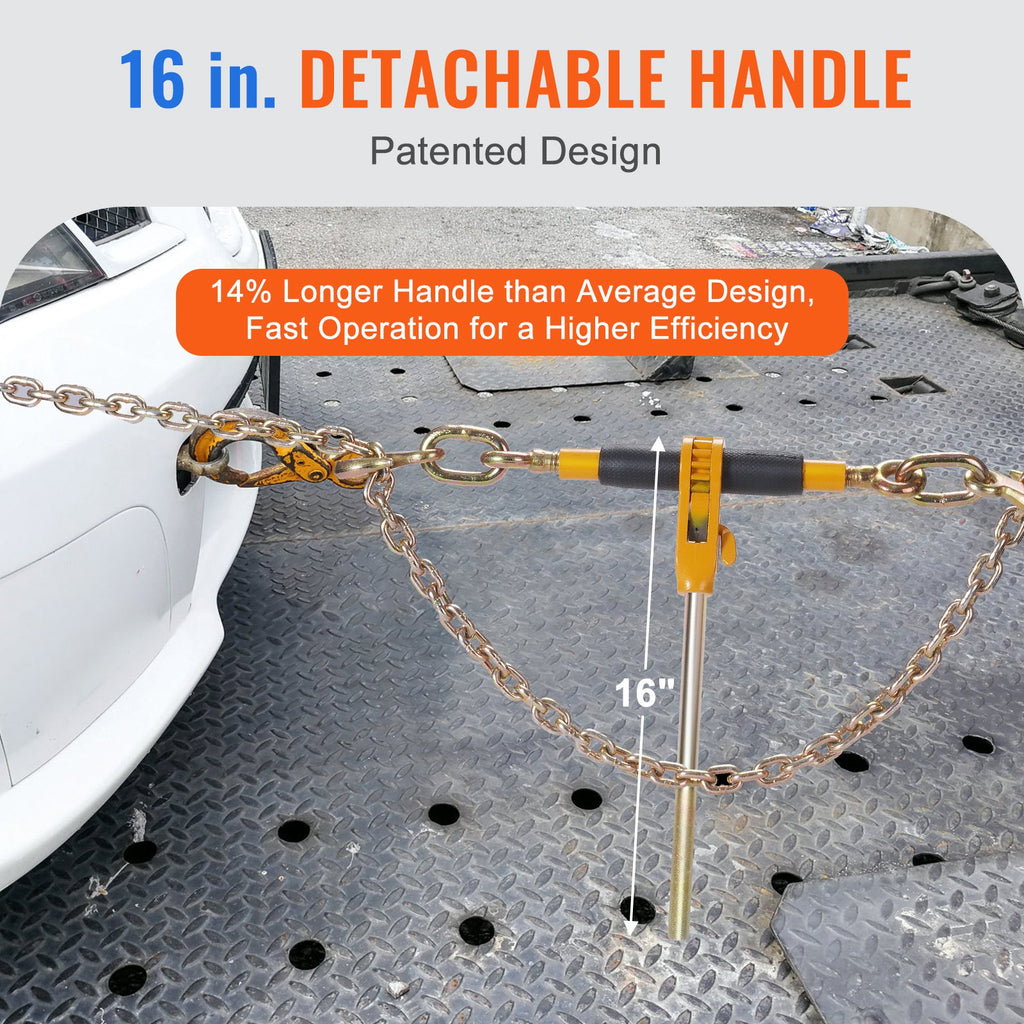 VEVOR Ratchet Chain Binder, 5/16"-3/8" Heavy Duty Load Binders with G80 Chains, 7100 lbs Secure Load Limit, Labor-saving Anti-skid Handle, Tie Down Hauling Chain Binders for Flatbed Truck Trailer, 2 P