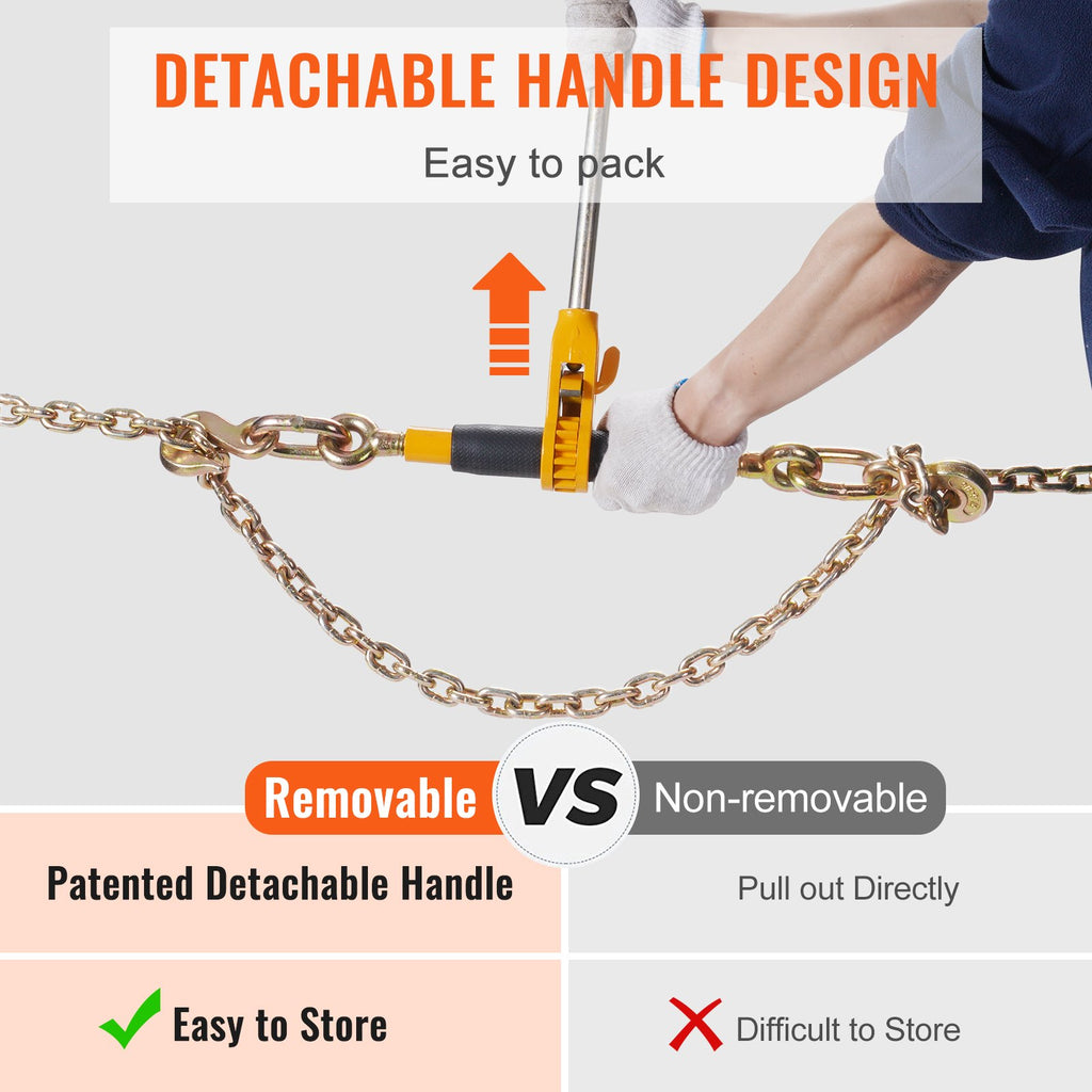VEVOR Ratchet Chain Binder, 5/16"-3/8" Heavy Duty Load Binders with G80 Chains, 7100 lbs Secure Load Limit, Labor-saving Anti-skid Handle, Tie Down Hauling Chain Binders for Flatbed Truck Trailer, 2 P