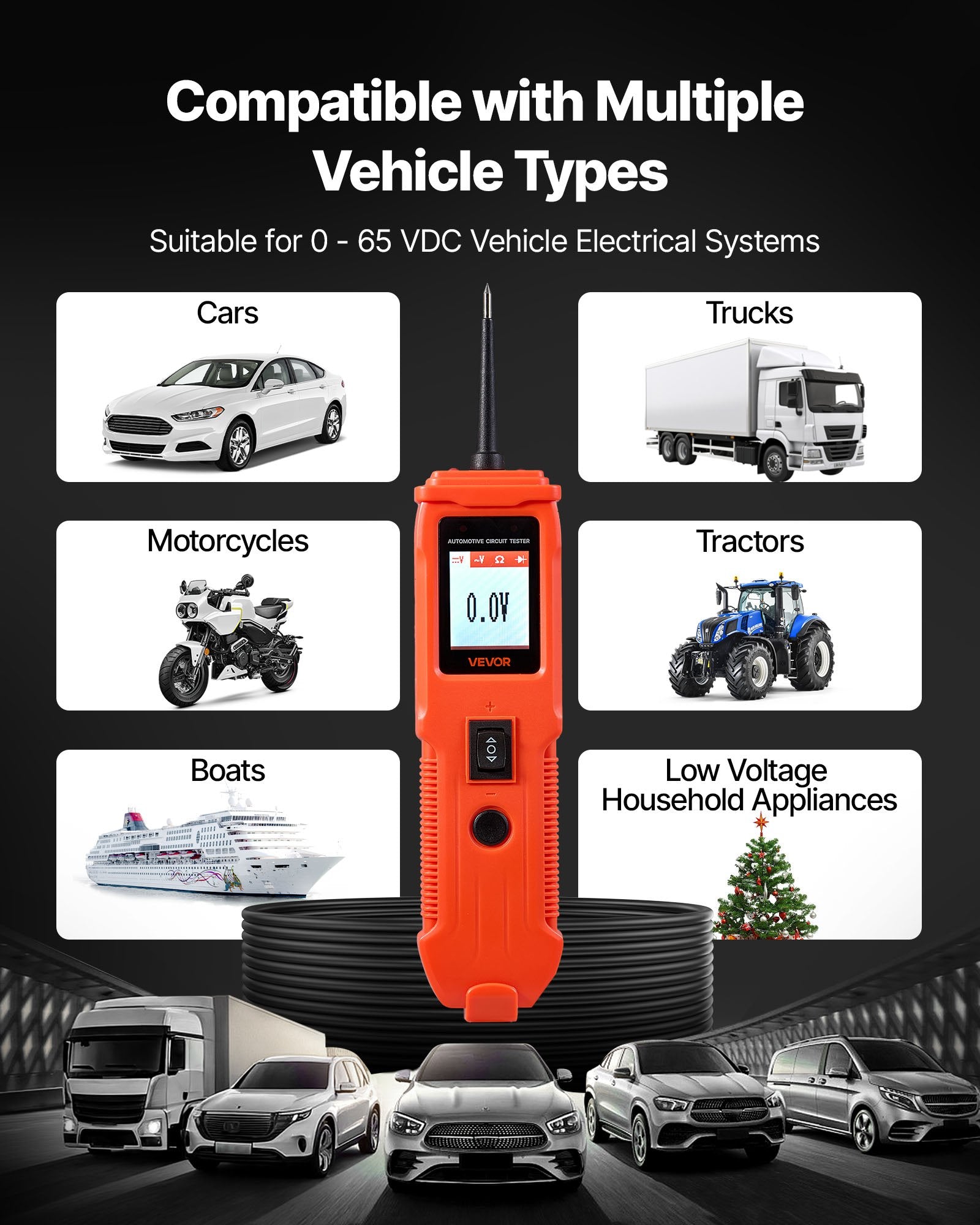 VEVOR Automotive Circuit Tester, 8 - 35 DCV Power Circuit Probe Tester with TFT Color Display and Lighting, Automotive Power Tester Probe with 13 ft / 4 m Cable, ABS Shell Electrical Detector Finder