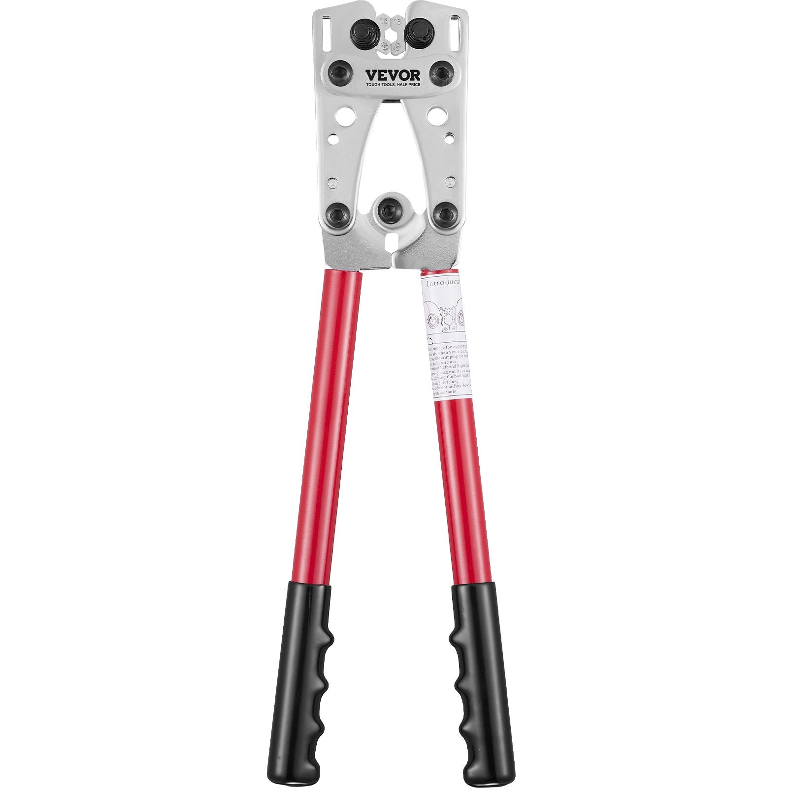 VEVOR Battery Cable Lug Crimping Tool, 10-1/0AWG Aluminum Terminal Battery Lug Crimper, with 60PCS Aluminum Ring Connectors Terminals 6 Wire Sizes Crimping Die, for Heavy Duty Wire Lugs