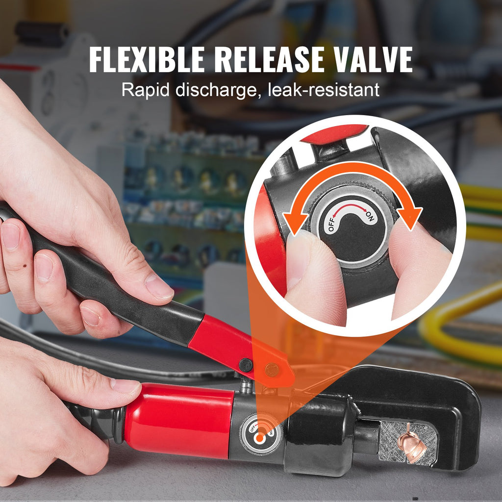 VEVOR Hydraulic Crimping Tool with 9 Sets of  Dies AWG12-2/0 Copper And Aluminum Terminal Battery Lug Crimper, with a Cutting Pliers, Gloves, 5pcs Copper Ring Connectors, 8pcs Heat Shrink Sleeves