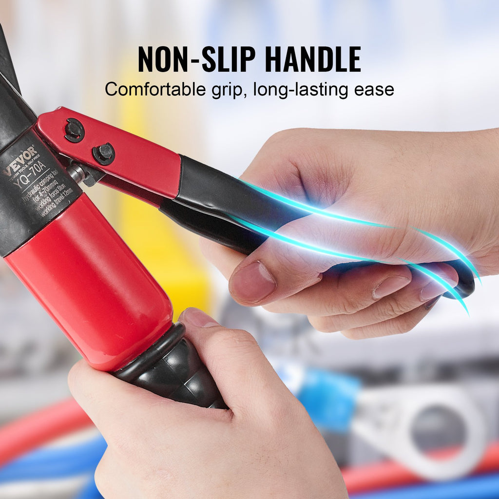 VEVOR Hydraulic Crimping Tool with 9 Sets of  Dies AWG12-2/0 Copper And Aluminum Terminal Battery Lug Crimper, with a Cutting Pliers, Gloves, 5pcs Copper Ring Connectors, 8pcs Heat Shrink Sleeves
