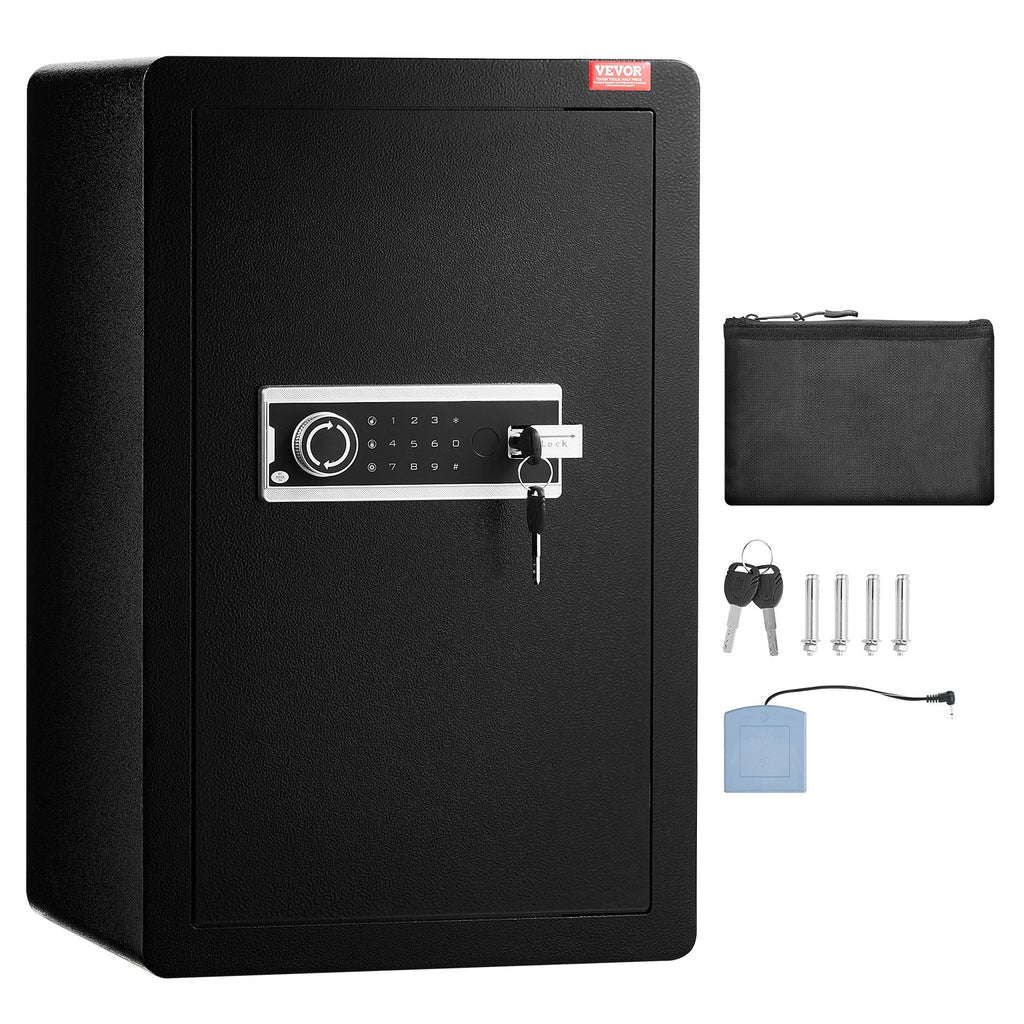 VEVOR Single Door 3.5 cu.ft Safe Box with Key Lock & Password, Safe Lock Box with Fireproof Bag, Key Rack, LED Light, and 2 Shelves for Money, Documents, Jewelry, and Valuables, Black