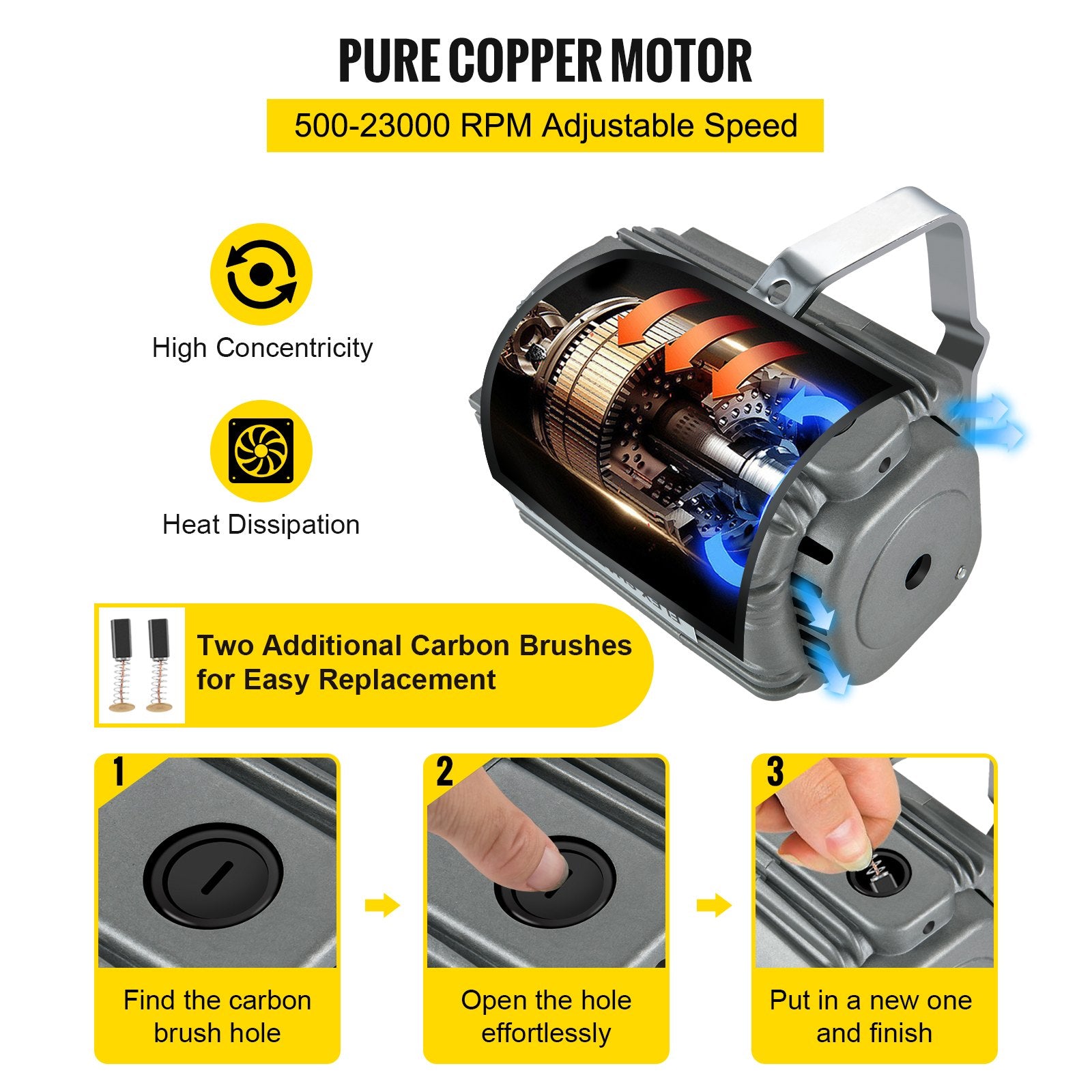 VEVOR Flex Shaft Grinder Rotary Tool 780W 6.5mm Chuck w/ Foot Pedal 45 Accessory