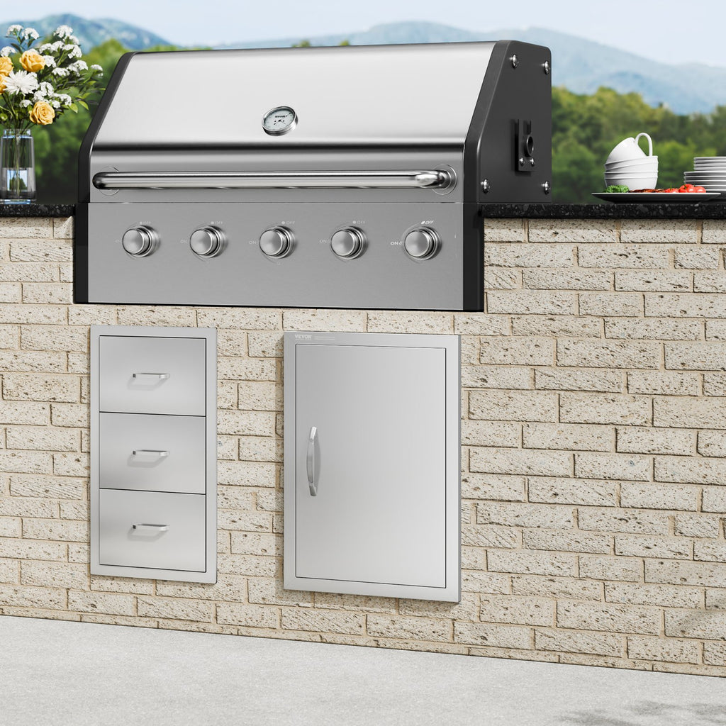 VEVOR BBQ Access Door, 457x610 mm Single Outdoor Kitchen Door, Stainless Steel Flush Mount Door, Wall Vertical Door with Handle, for BBQ Island, Grilling Station, Outside Cabinet