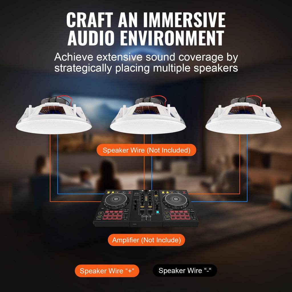 VEVOR 2 PCs 203.2 mm in Ceiling Speakers, 50-Watts, Flush Mount Ceiling & in-Wall Speakers System with Impedance 89dB Sensitivity, for Home Kitchen Living Room Bedroom or Covered Outdoor Porches