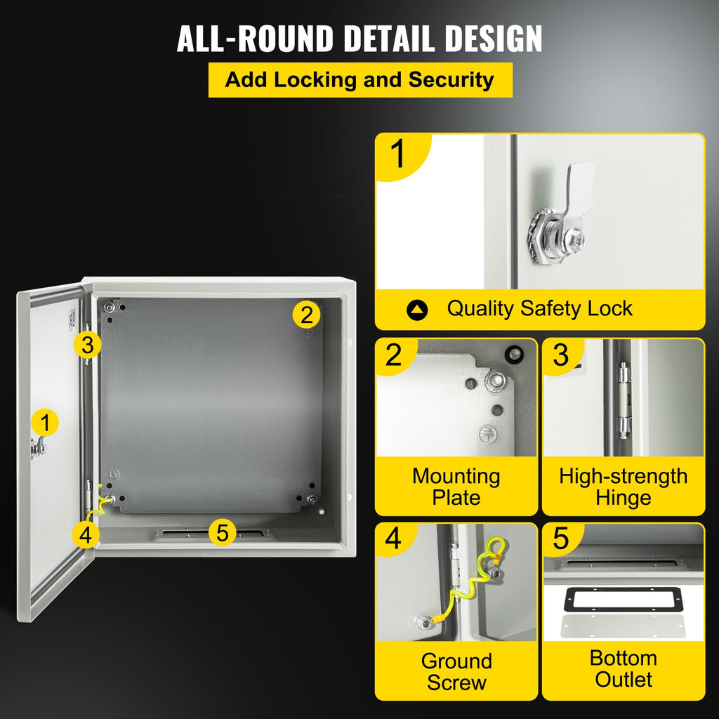 VEVOR NEMA Steel Enclosure, 12 x 12 x 6''steel electrical box
electrical enclosur NEMA 4X Steel Electrical Box, IP66 Waterproof & Dustproof, Outdoor/Indoor Electrical Junction Box, with Mounting Plat