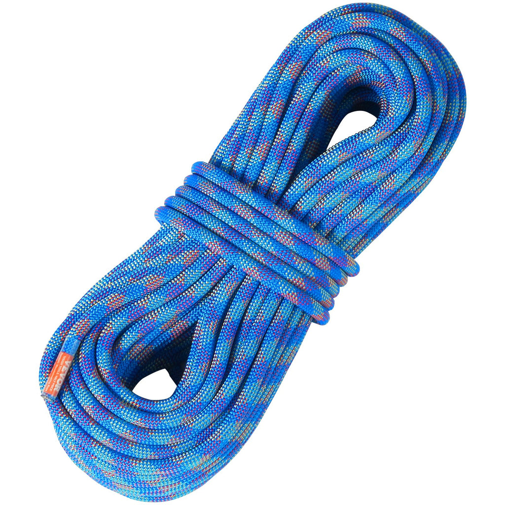 VEVOR 10.2mm Dynamic Climbing Rope, 40M(131ft) Outdoor Rock Climbing Rope 25KN Breaking Tension, Stretchable Fiber Rope with Steel Snap Hooks for Escape, Rappelling, Fire Rescue, Blue