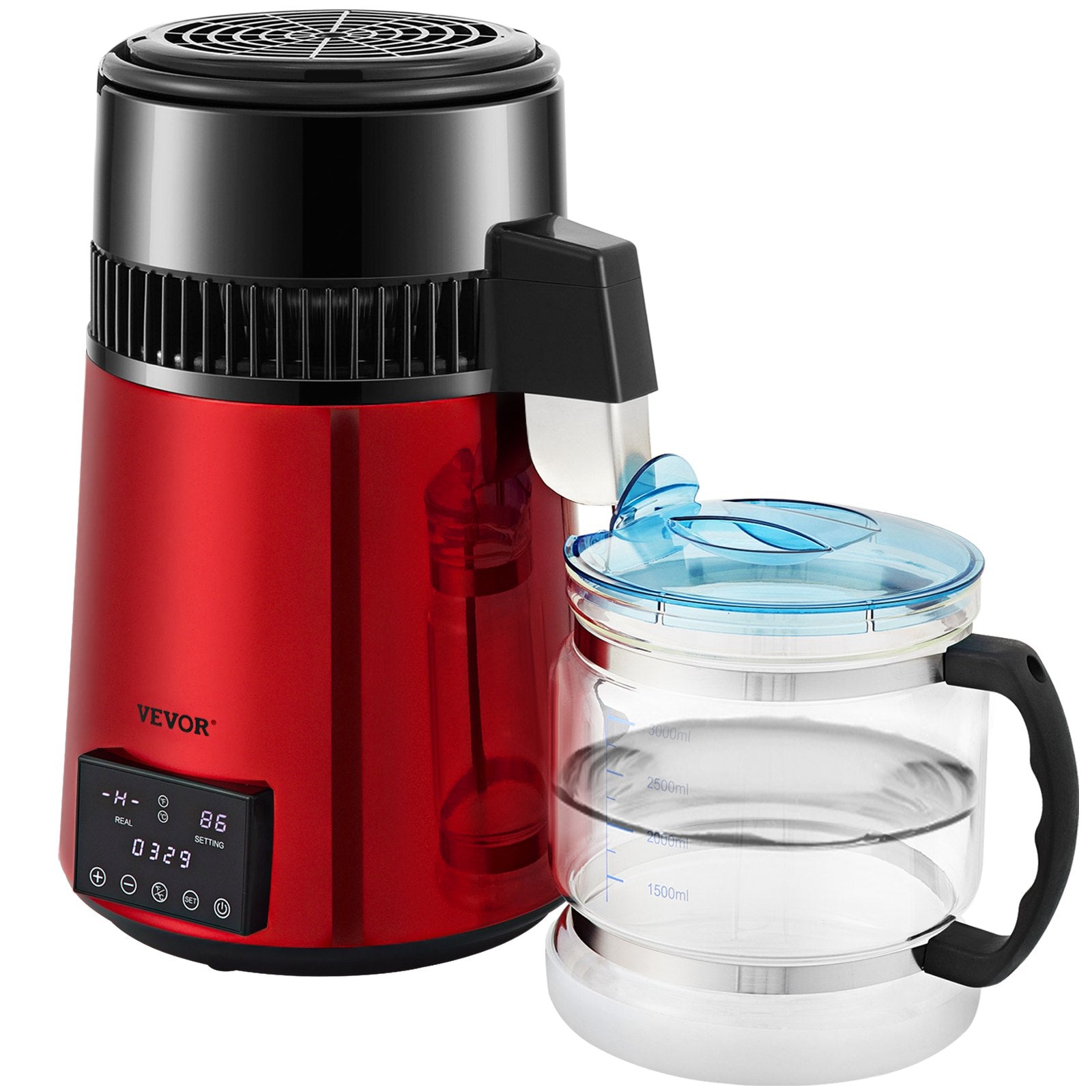 VEVOR 4L Water Distiller Distilled Water Maker 1 L/H w/ Timing Dual Temp Red