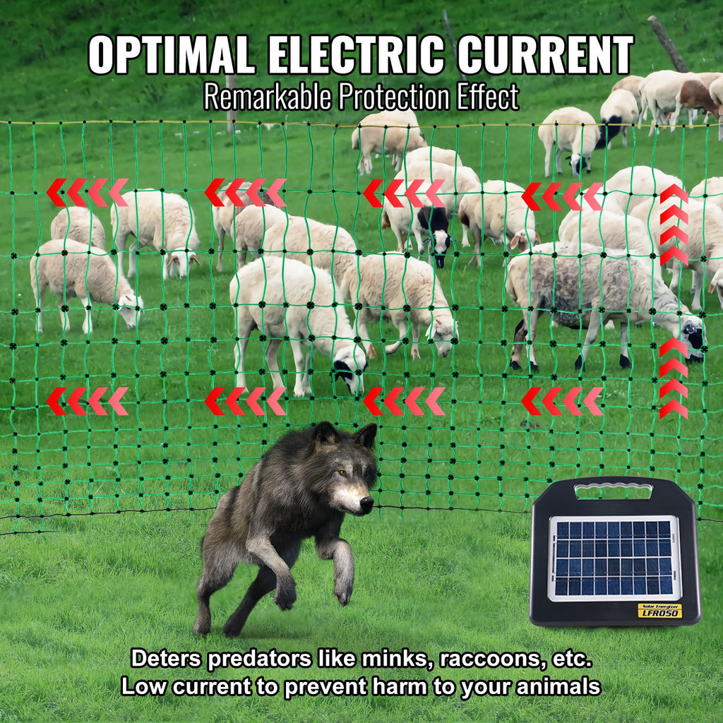 VEVOR Electric Fence Netting, 1.06 x 49.98 m, PE Net Fencing with Posts & Double-Spiked Stakes, Utility Portable Mesh for Goats, Sheep, Lambs, Deer, Hogs, Dogs, Used in Backyards, Farms, and Ranches