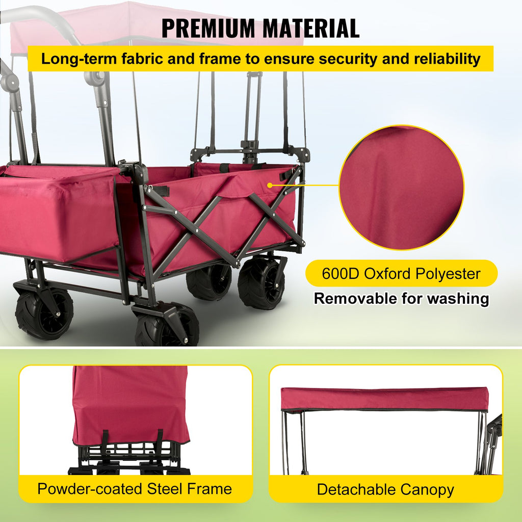 VEVOR Folding Wagon Cart, Collapsible Folding Garden Cart w/ Shade Beach Utility