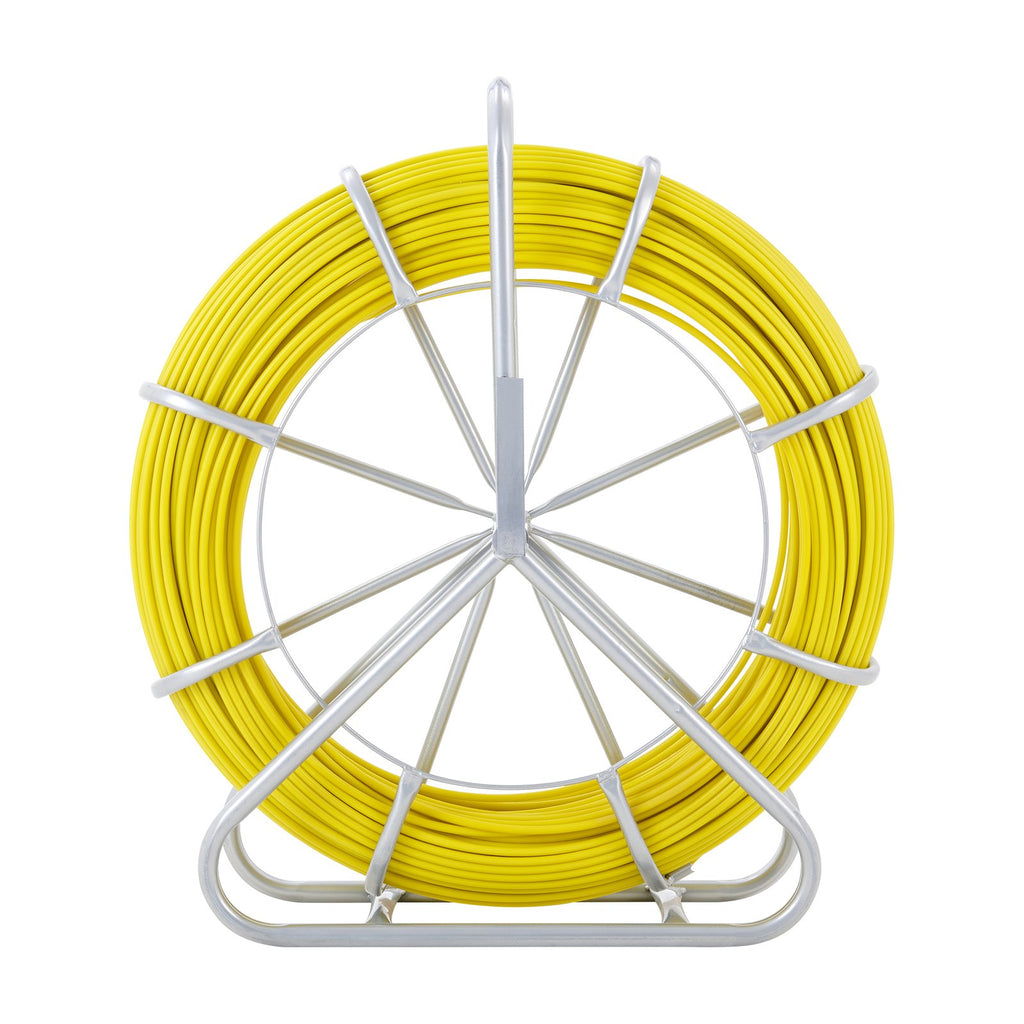 VEVOR Fish Tape Fiberglass, 150 m, 7.9 mm, Duct Rodder Fishtape Wire Puller, Cable Running Rod with Steel Reel Stand, 3 Pulling Heads, Fishing Tools for Walls and Electrical Conduit, Non-Conductive