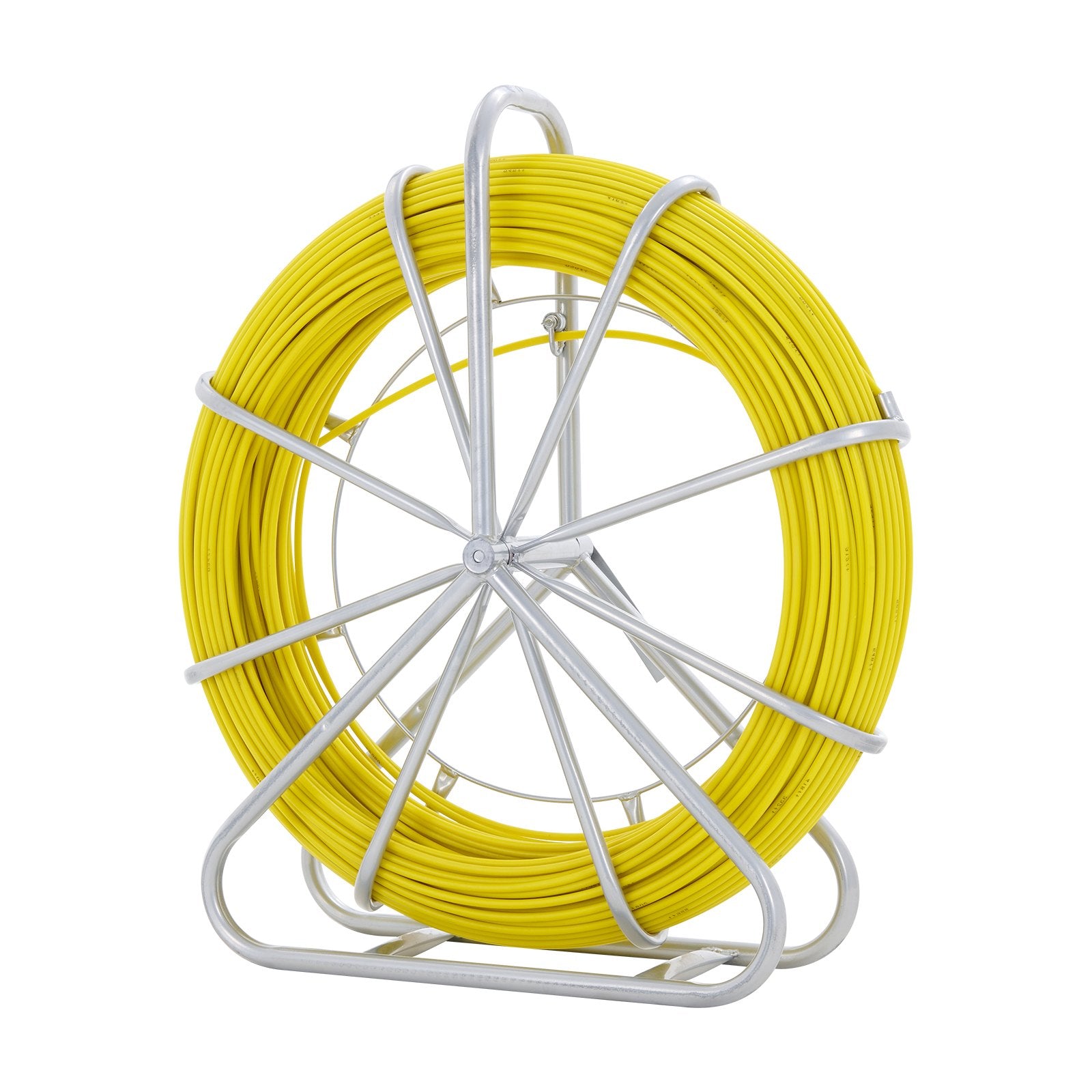 VEVOR Fish Tape Fiberglass, 150 m, 7.9 mm, Duct Rodder Fishtape Wire Puller, Cable Running Rod with Steel Reel Stand, 3 Pulling Heads, Fishing Tools for Walls and Electrical Conduit, Non-Conductive