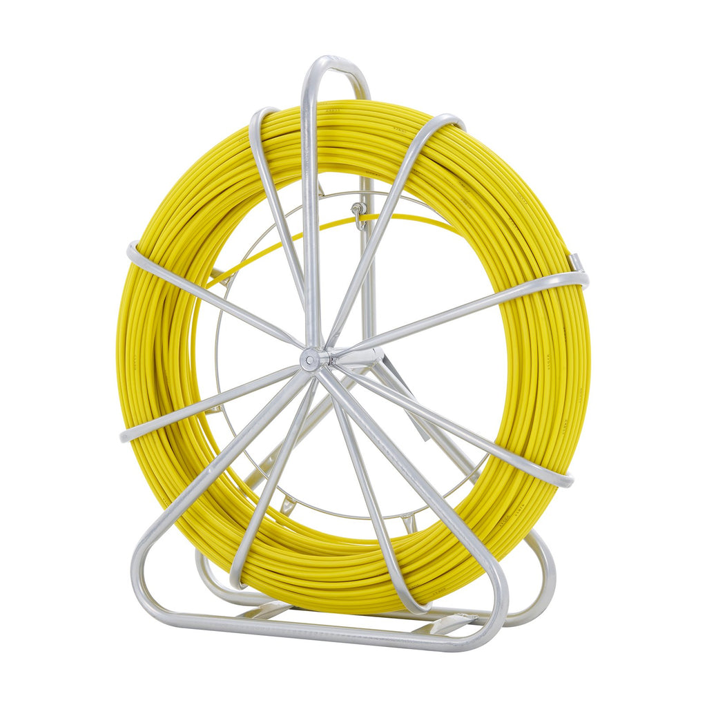 VEVOR Fish Tape Fiberglass, 182.88 m, 7.9 mm, Duct Rodder Fishtape Wire Puller, Cable Running Rod with Steel Reel Stand, 3 Pulling Heads, Fishing Tools for Walls and Electrical Conduit, Non-Conductive