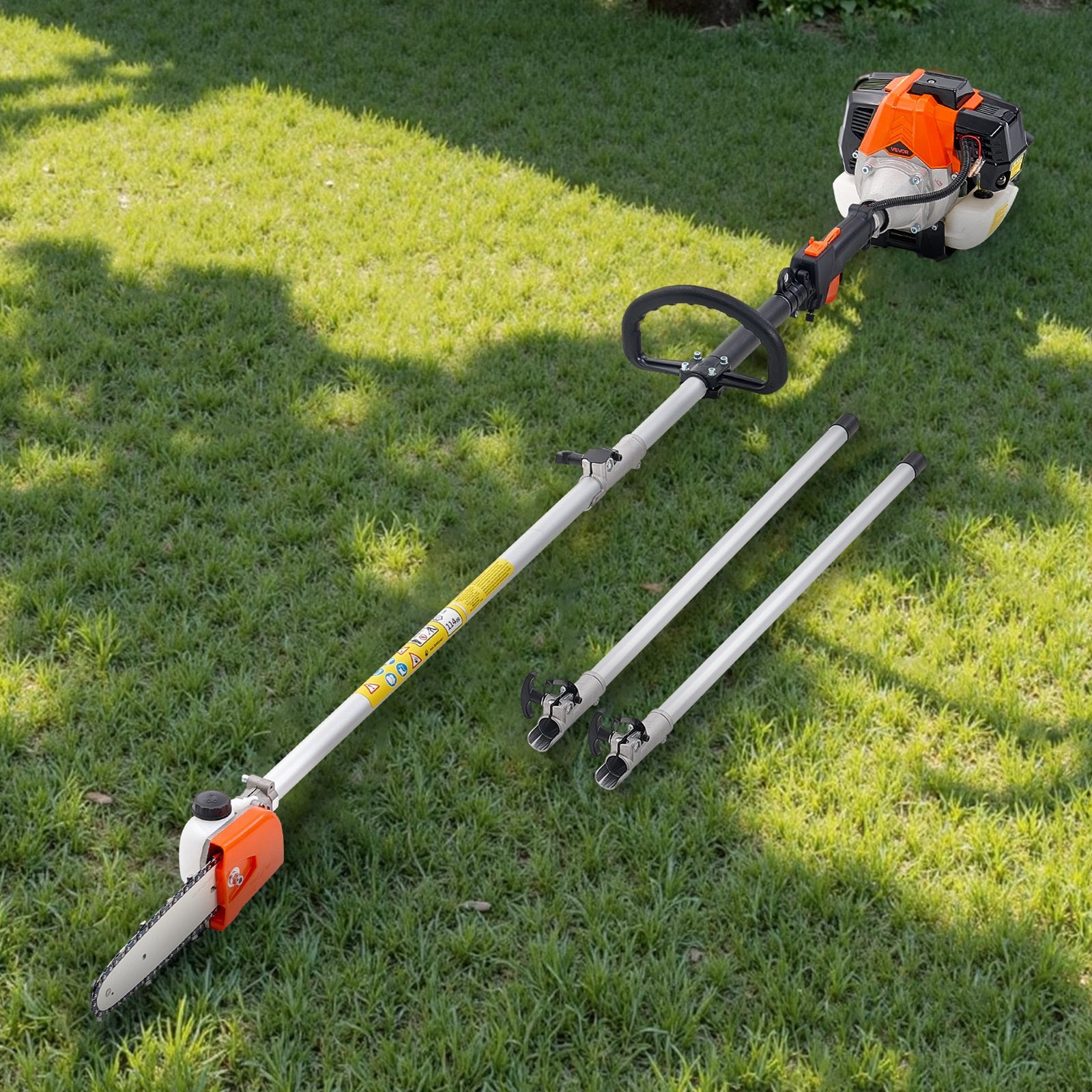 VEVOR Gas Pole Saw, 33CC 2 Stroke Gas Powered Pole Saws with 20.3 cm Cutting Bar, Cordless Tree Trimmer with 850ml Fuel Tank, 2 to 3.5 m  Extendable, Powerful Chainsaw for Tree Trimming Pruning