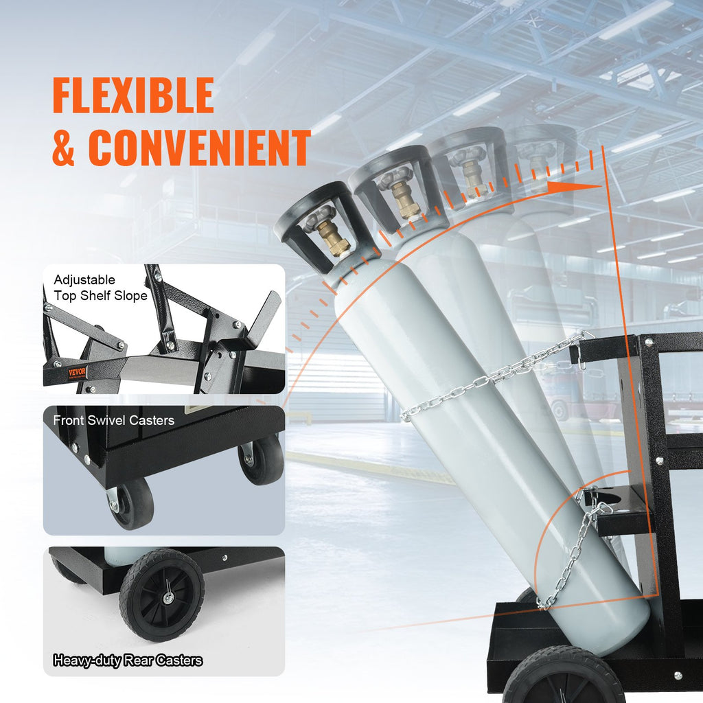 VEVOR Welding Cart, 2-Tier 4 Drawers Welder Cart with 265 LBS Weight Capacity, Swivel Wheels, Tank Storage Safety Chains, Heavy Duty Rolling MIG Welder Cart for Mig Welder and Plasma Cutter