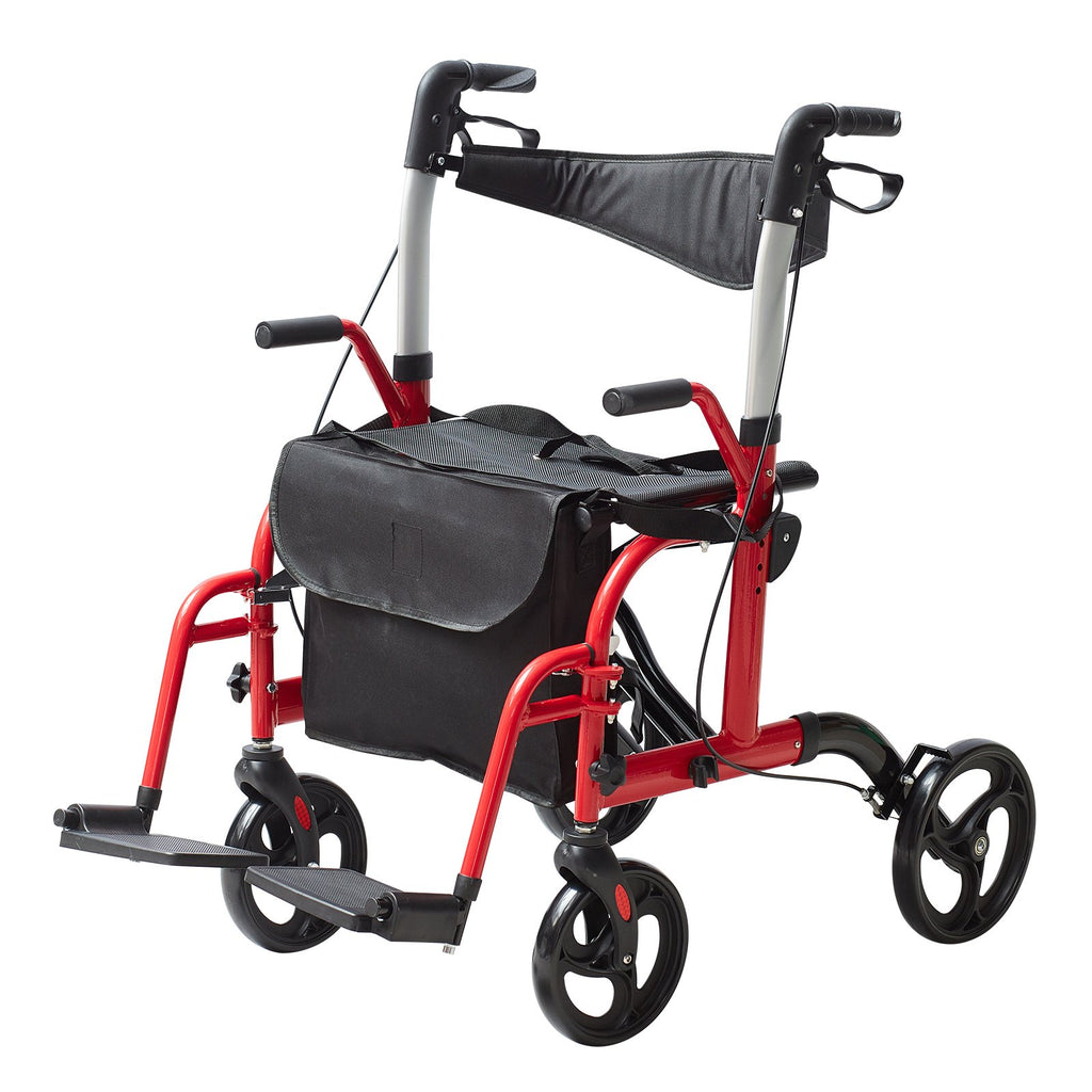 VEVOR 2 in 1 Rollator Walker & Transport Chair for Seniors, Folding Rolling Walker Wheelchair Combo & Footrests, Lightweight Aluminum Mobility Walker with Adjustable Handle, All Terrain Wheels, 136KG