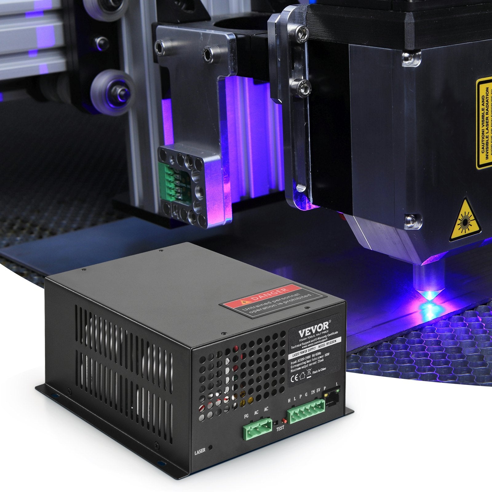 VEVOR CO2 Laser Power Supply, 80W, Power Supply for 80W Laser Tube, Constant Current Protection, Open Circuit Protection, Fast Heat Dissipation, Compatible for Multi-brand Laser Engravers & Cutters