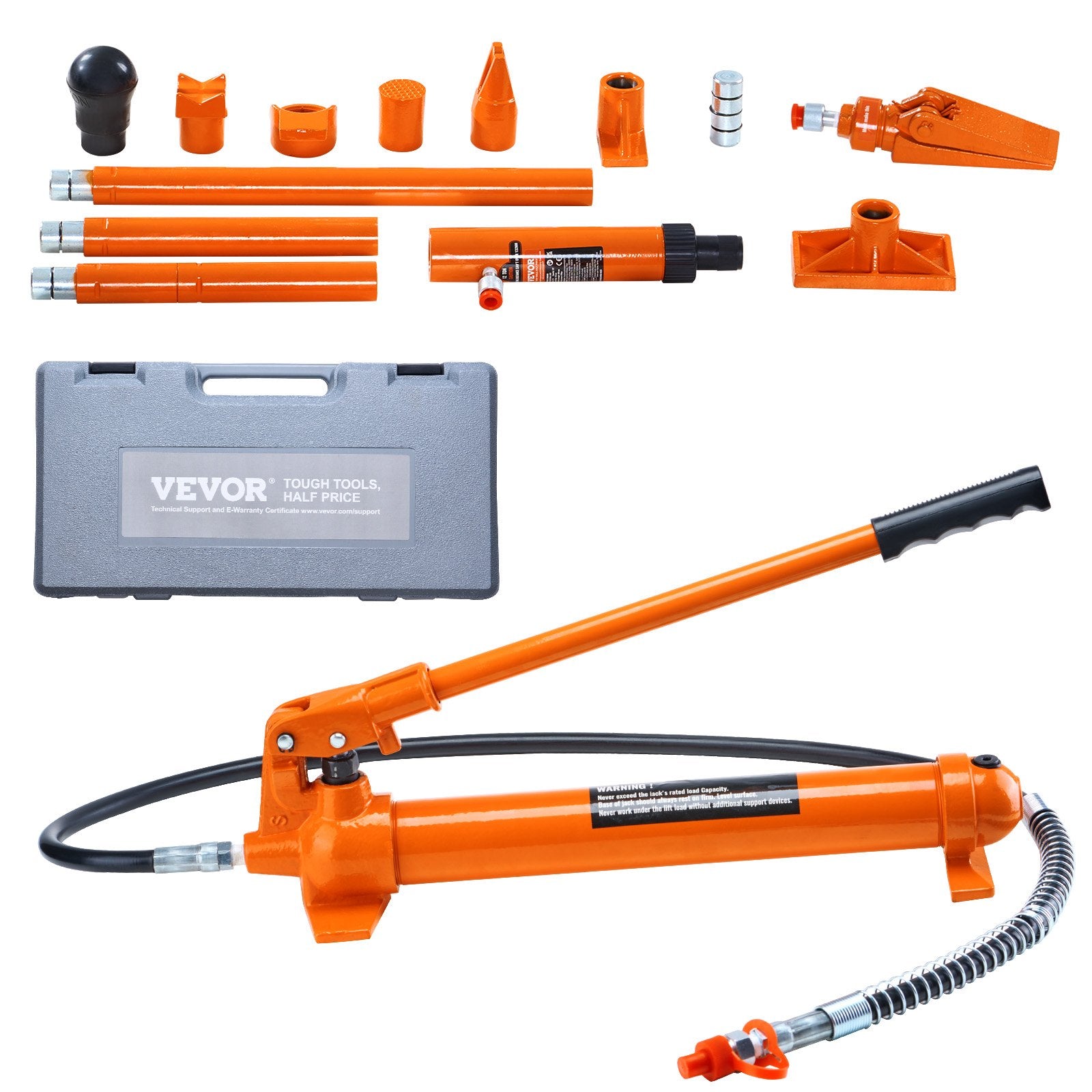 VEVOR 10 Ton Porta Power Kit, Portable Hydraulic Jack with 4.6 ft/1.4 m Oil Hose, Auto Body Frame Repair Kit with Storage Case for Car Repair, Truck, Farm